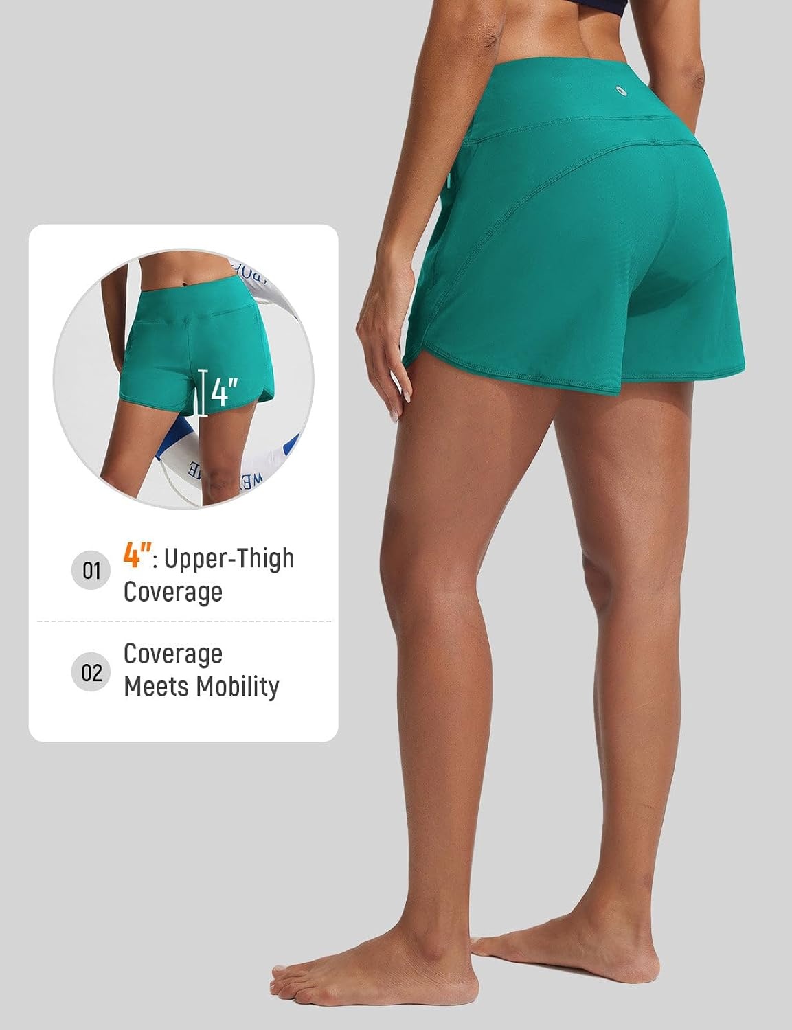 image:imagebaleaf Womens 4 High Waisted Swim Shorts with Zipper PocketsGreen