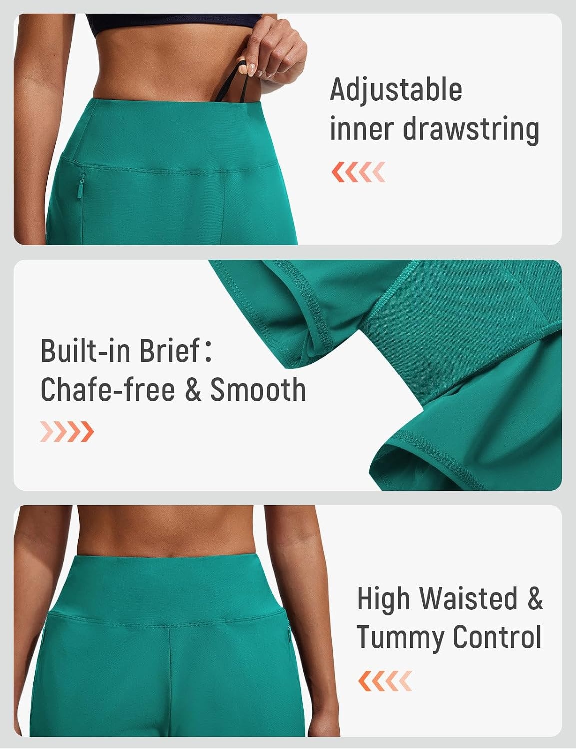 image:imagebaleaf Womens 4 High Waisted Swim Shorts with Zipper PocketsGreen