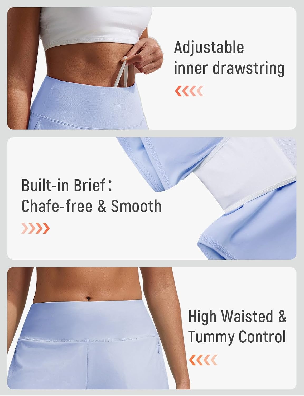 image:imagebaleaf Womens 4 High Waisted Swim Shorts with Zipper PocketsLight Blue