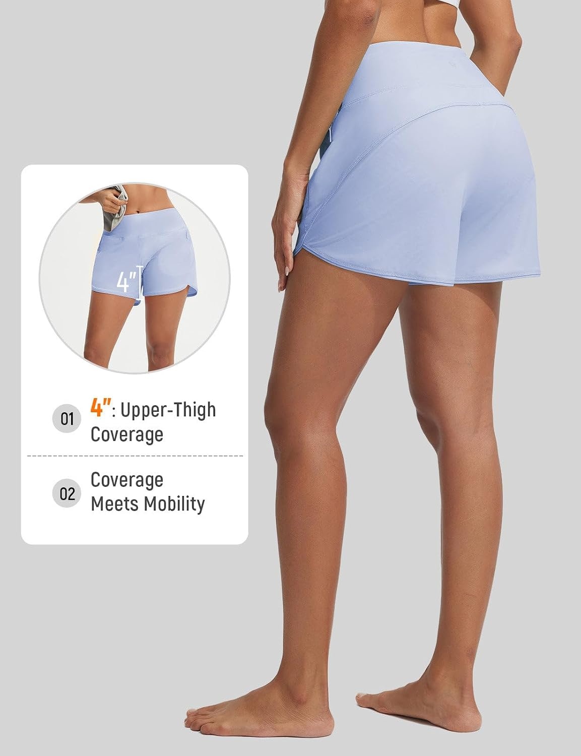 image:imagebaleaf Womens 4 High Waisted Swim Shorts with Zipper PocketsLight Blue