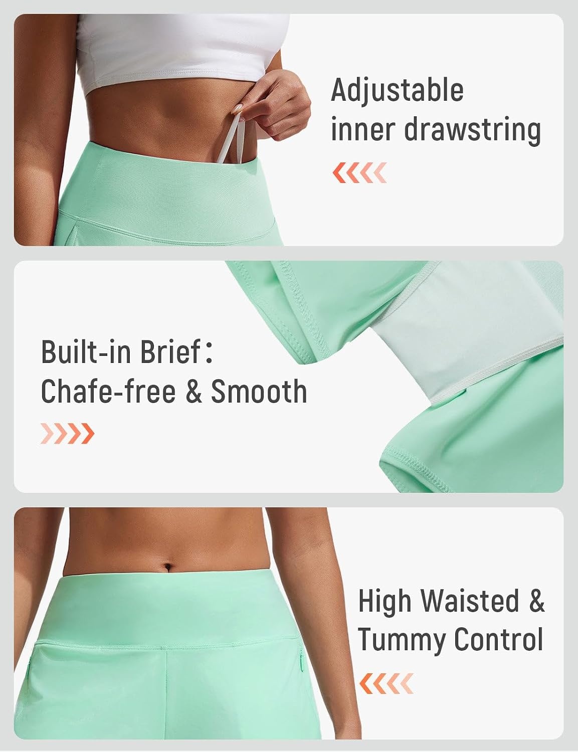 image:imagebaleaf Womens 4 High Waisted Swim Shorts with Zipper PocketsLight Green