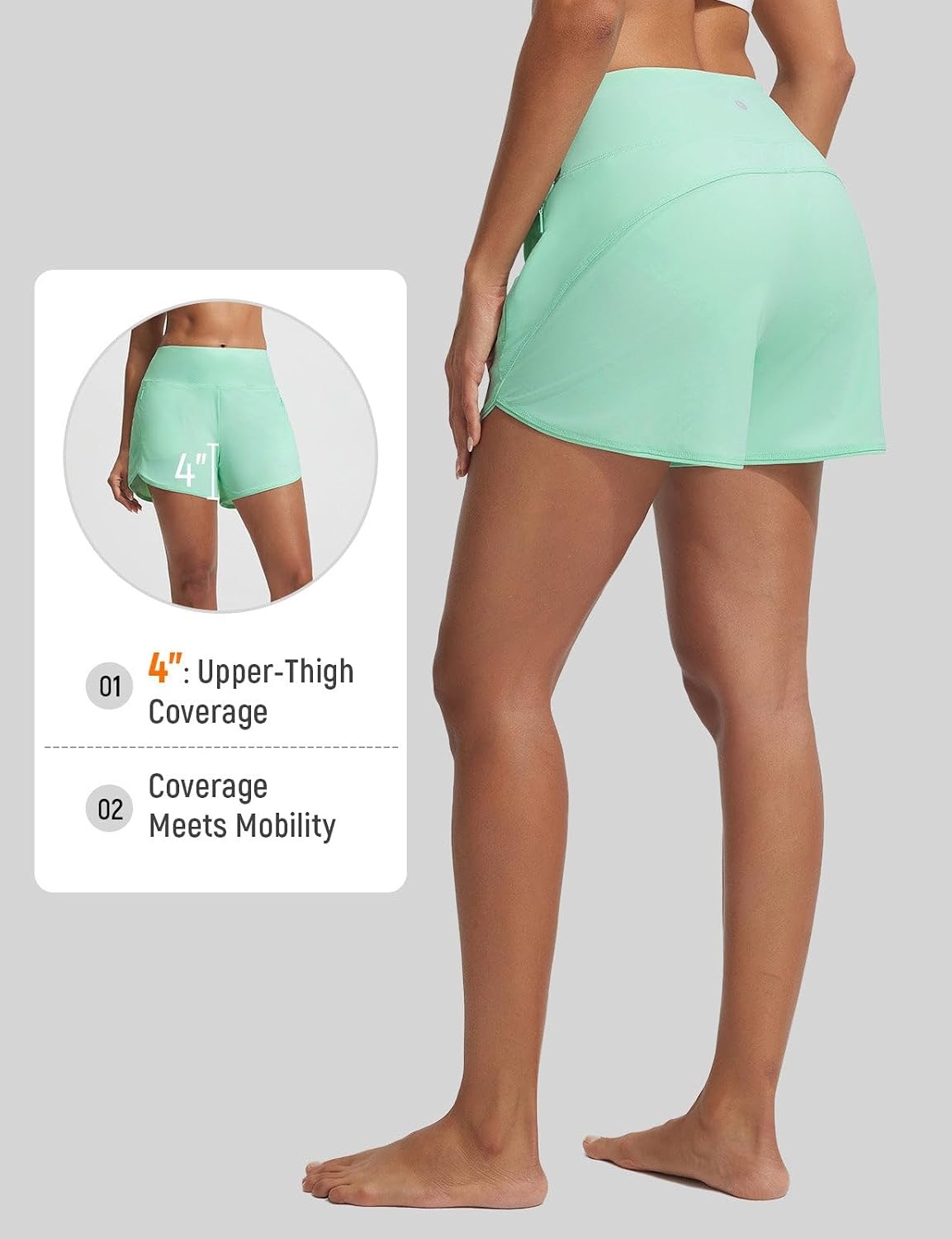 image:imagebaleaf Womens 4 High Waisted Swim Shorts with Zipper PocketsLight Green