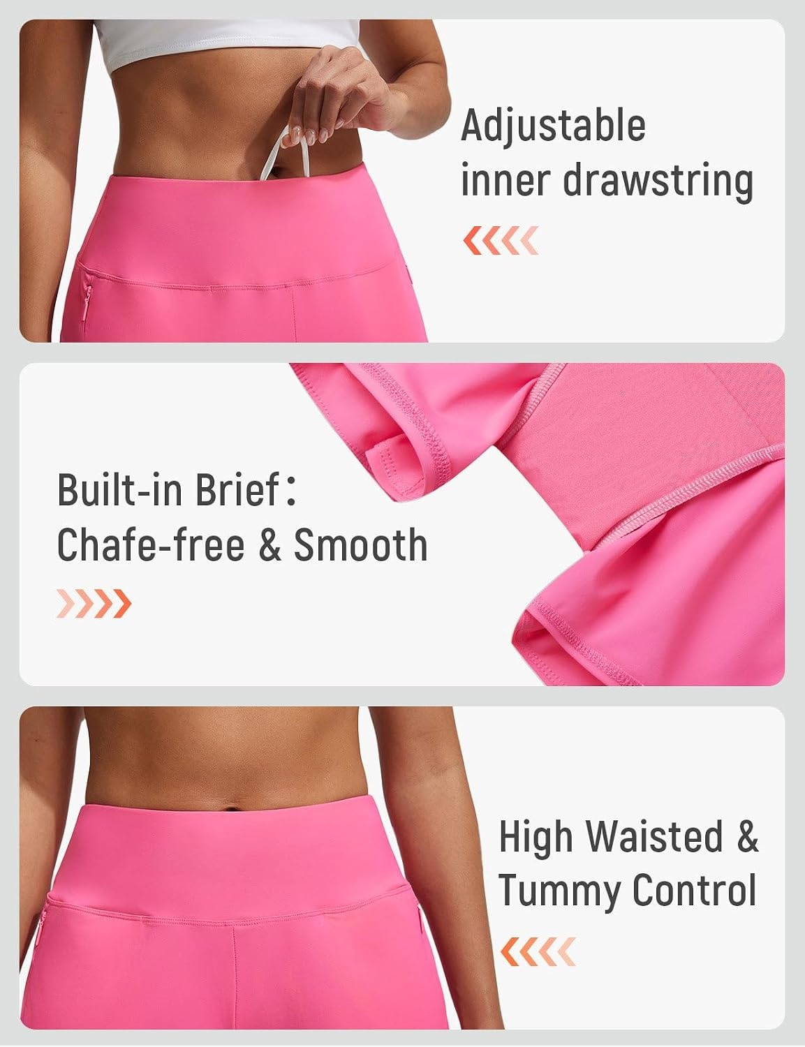 image:imagebaleaf Womens 4 High Waisted Swim Shorts with Zipper PocketsPink