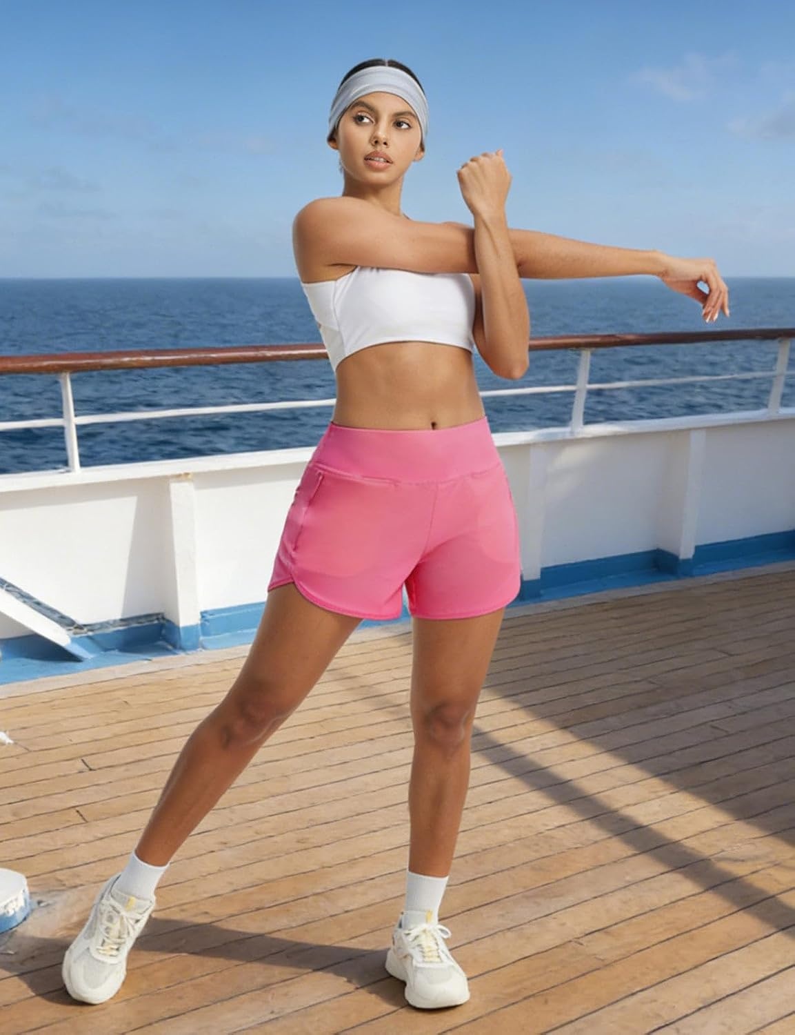 image:imagebaleaf Womens 4 High Waisted Swim Shorts with Zipper PocketsPink