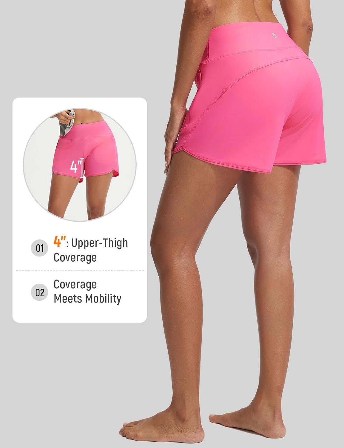 image:imagebaleaf Womens 4 High Waisted Swim Shorts with Zipper PocketsPink