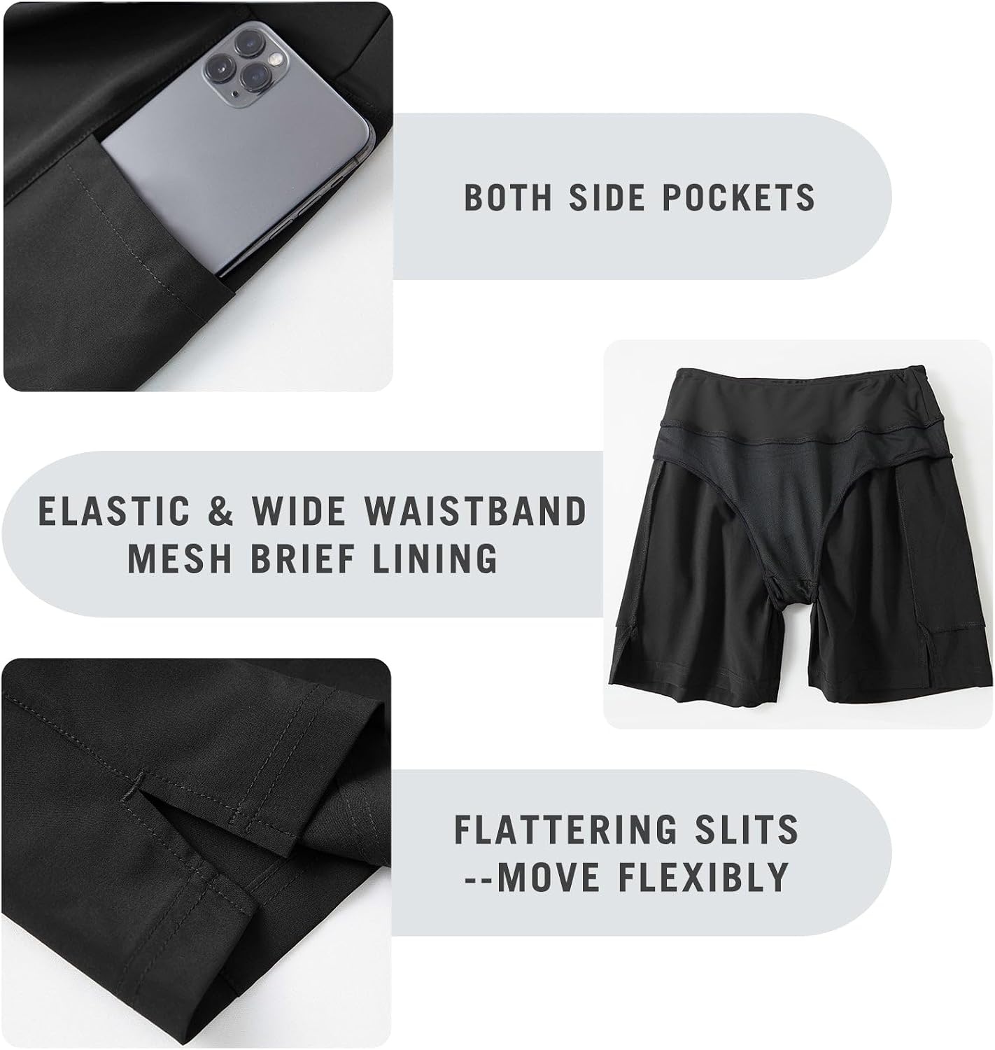 image:imagebaleaf Womens 5 7 Quick Dry High Waisted Swim Shorts with LinerBlack