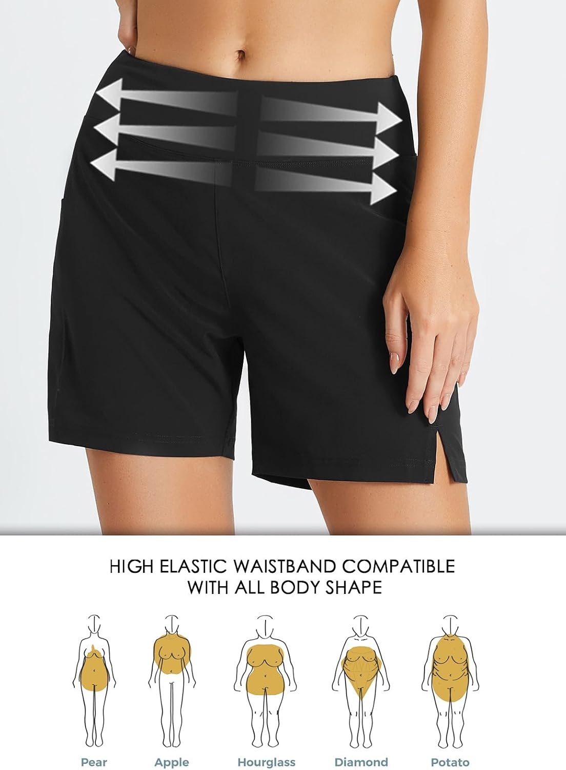 image:imagebaleaf Womens 5 7 Quick Dry High Waisted Swim Shorts with LinerBlack