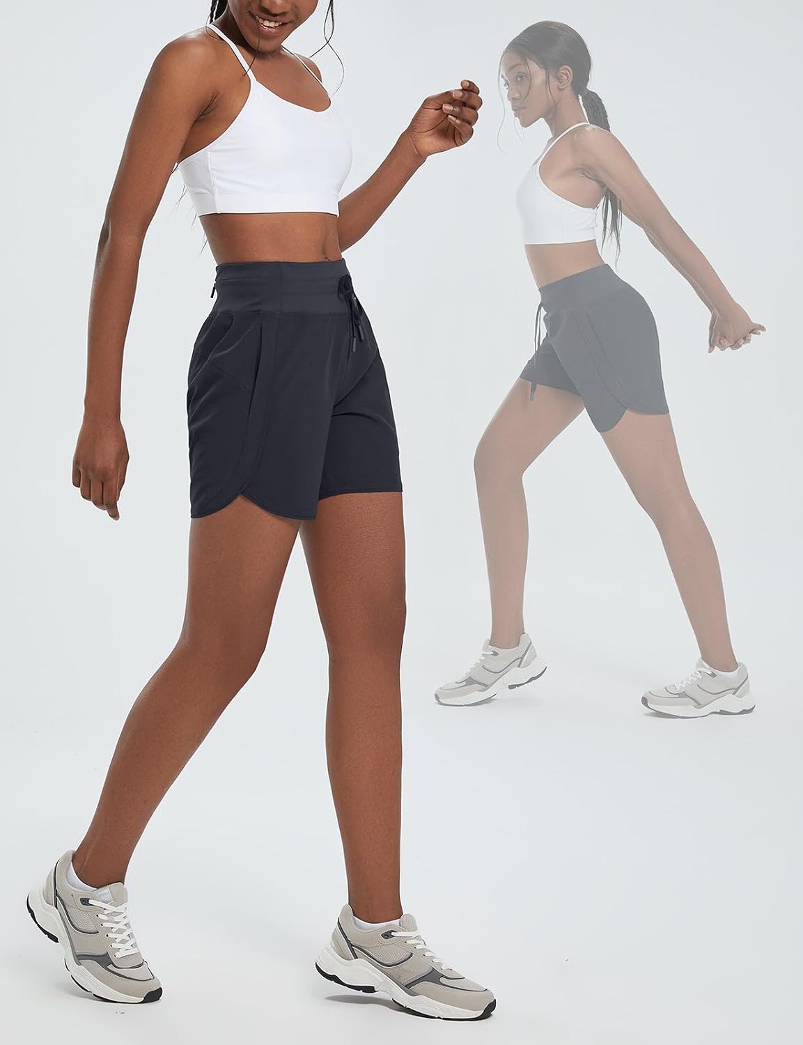 image:imagebaleaf Womens 5 Athletic Running Shorts with Zipper Pocket Hiking WorkoutBlack
