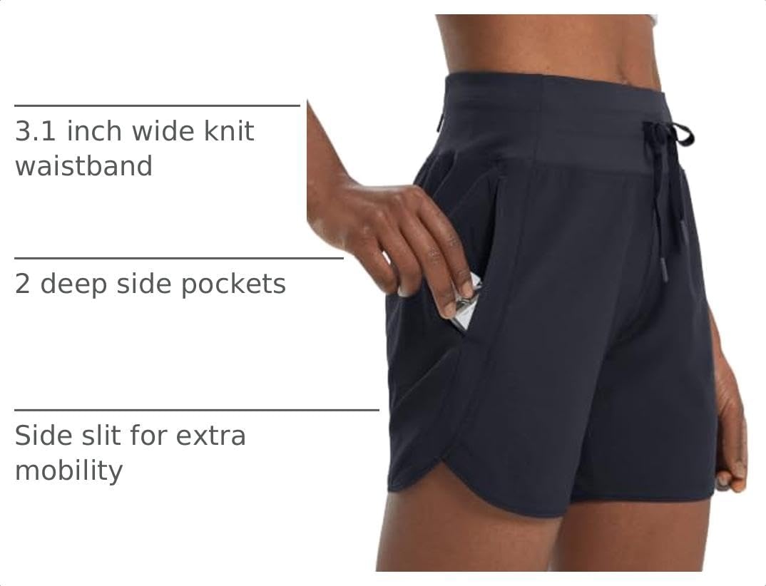 image:imagebaleaf Womens 5 Athletic Running Shorts with Zipper Pocket Hiking WorkoutBlack