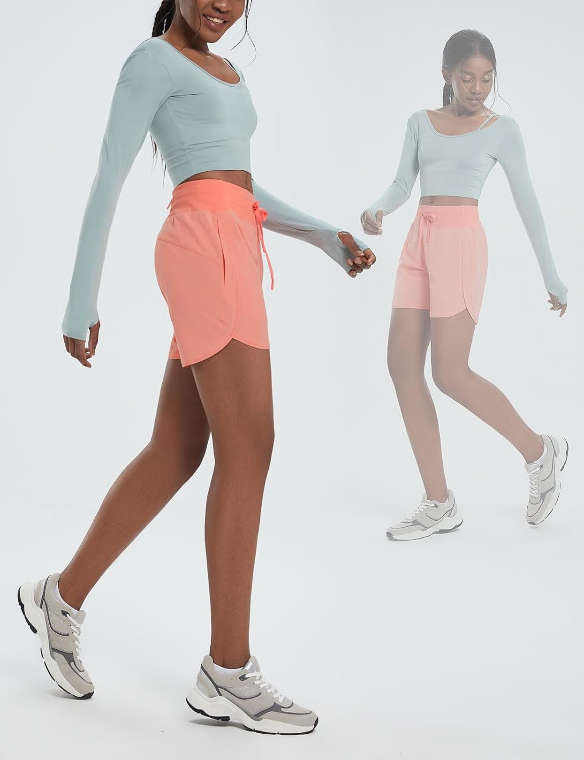 image:imagebaleaf Womens 5 Athletic Running Shorts with Zipper Pocket Hiking WorkoutCoral