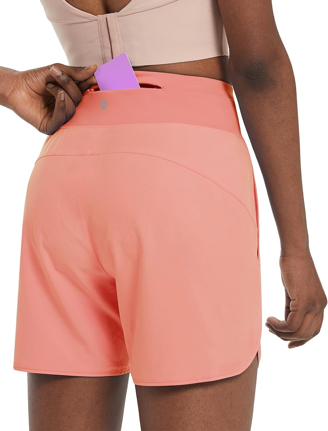 image:imagebaleaf Womens 5 Athletic Running Shorts with Zipper Pocket Hiking WorkoutCoral