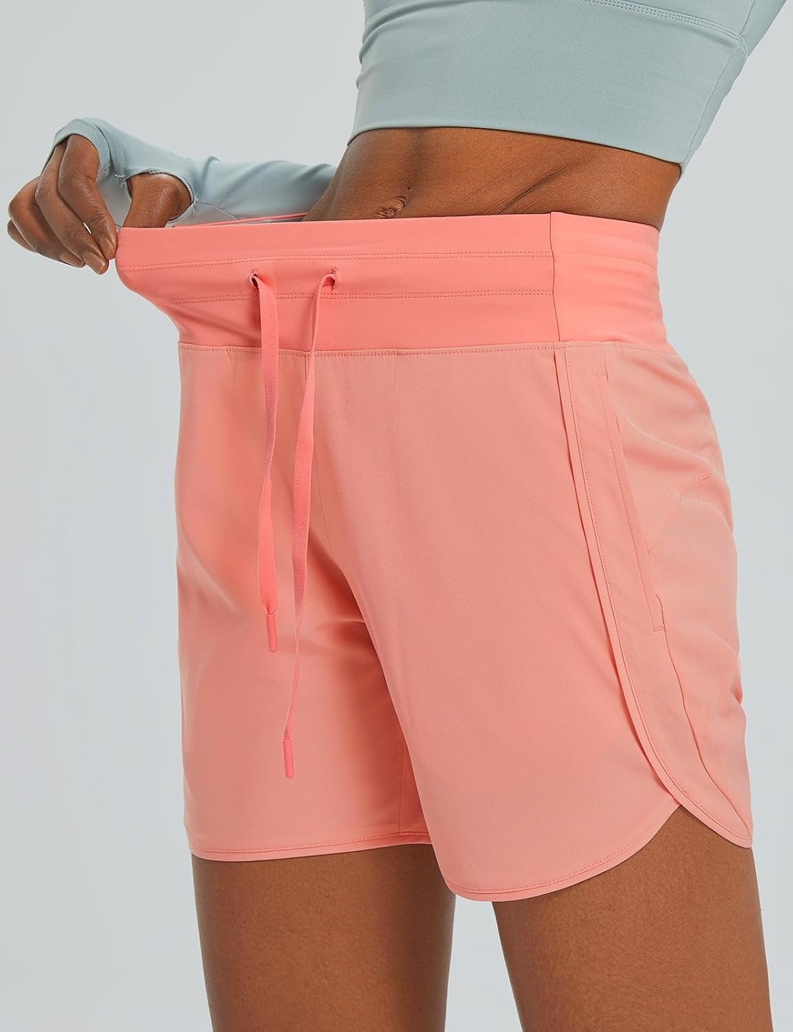 image:imagebaleaf Womens 5 Athletic Running Shorts with Zipper Pocket Hiking WorkoutCoral