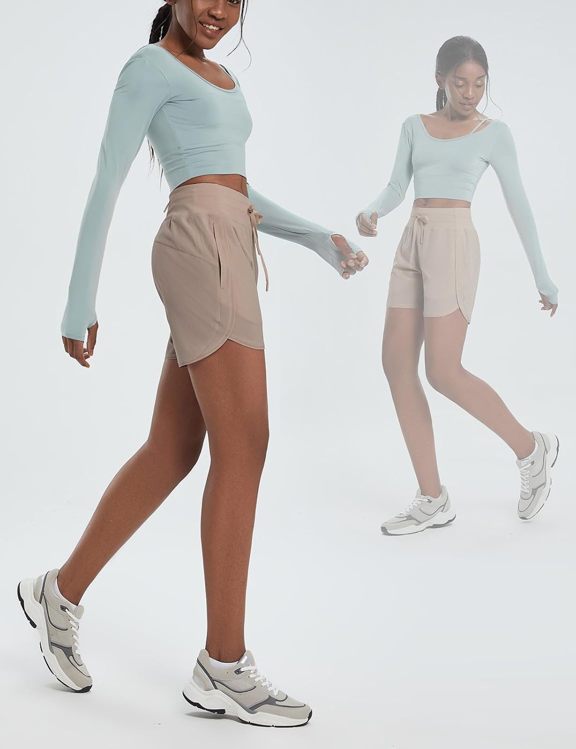 image:imagebaleaf Womens 5 Athletic Running Shorts with Zipper Pocket Hiking WorkoutKhaki