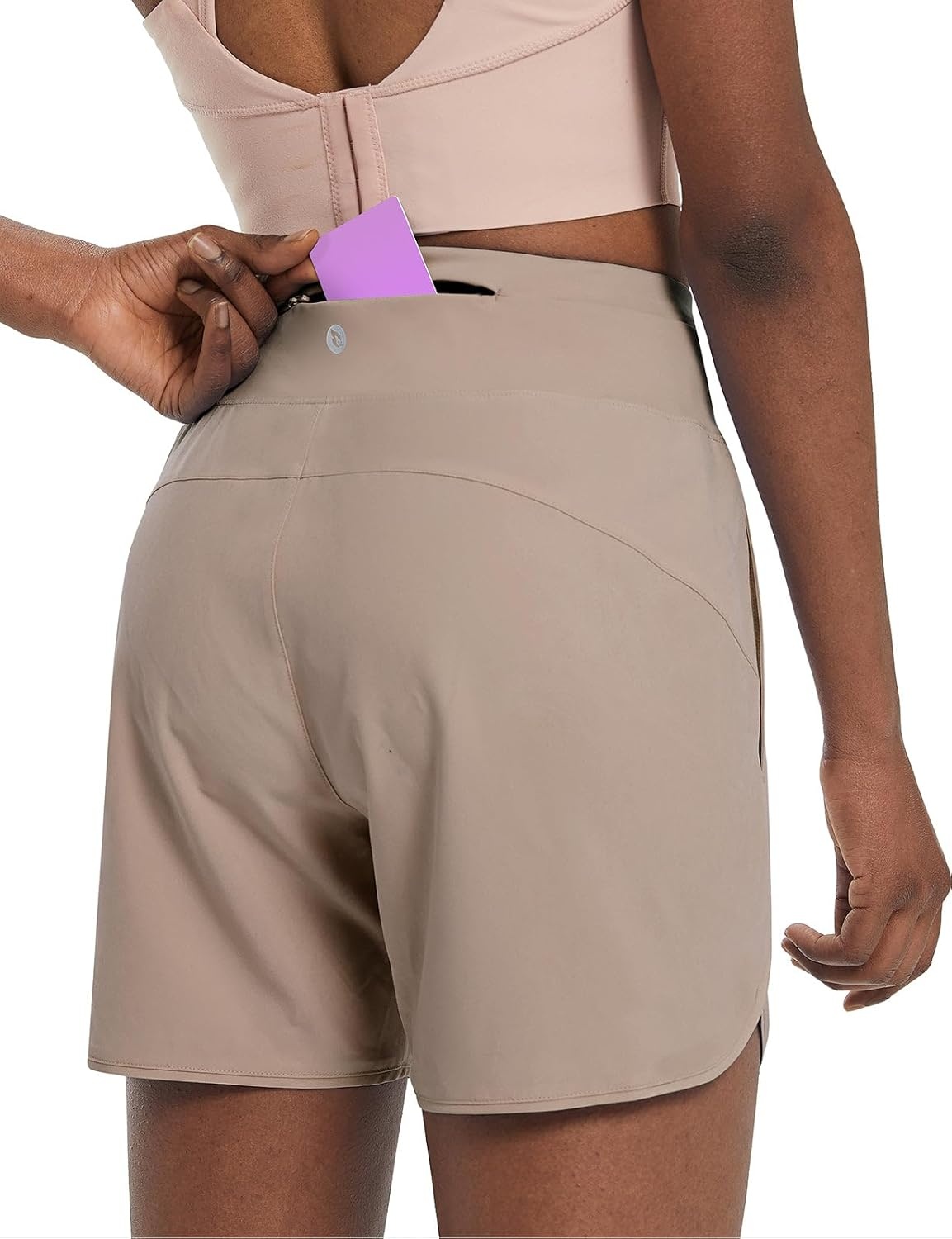 image:imagebaleaf Womens 5 Athletic Running Shorts with Zipper Pocket Hiking WorkoutKhaki
