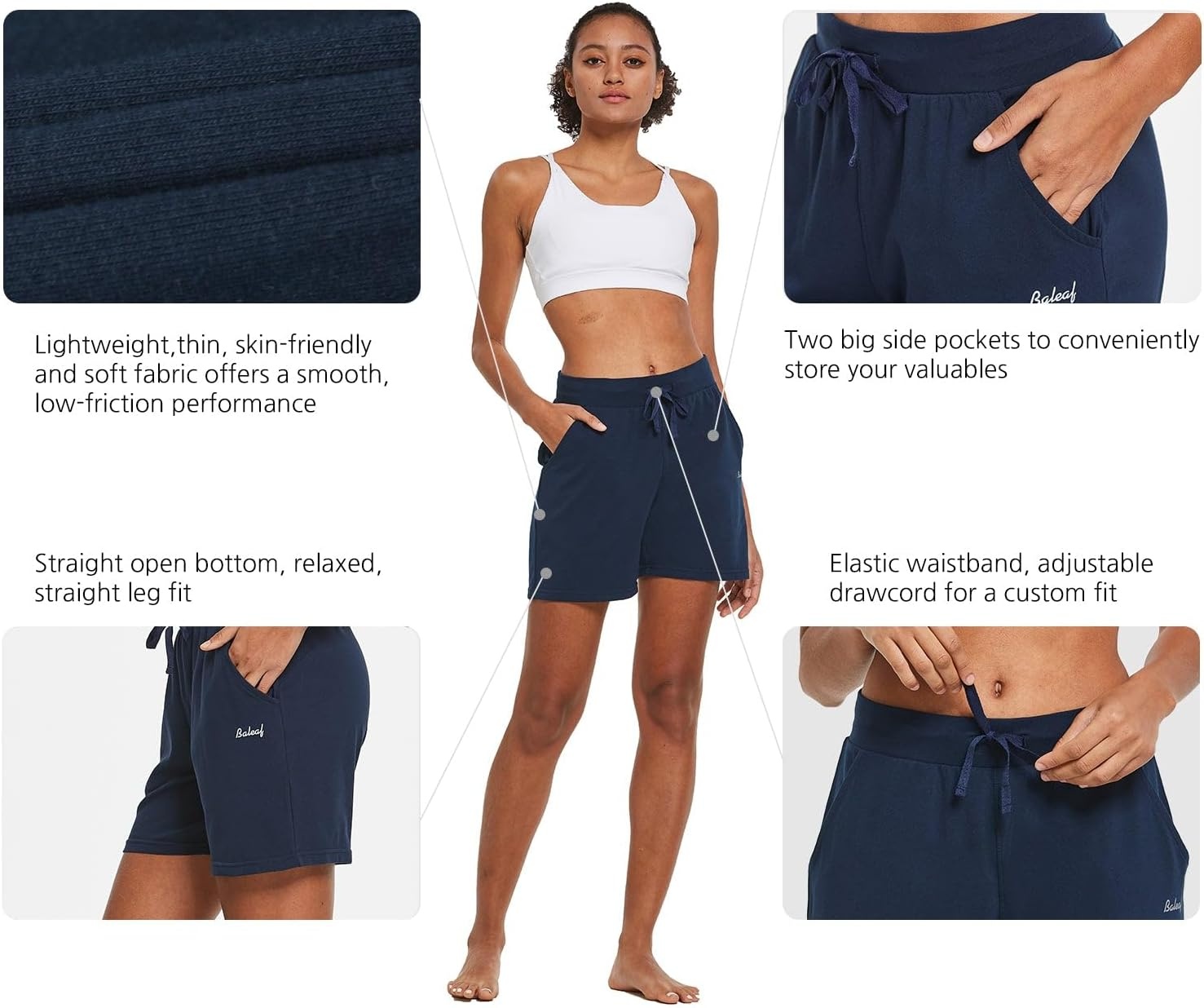 image:imagebaleaf Womens 5 Cotton Lounge Shorts Athletic with Pockets High WaistNavy Blue