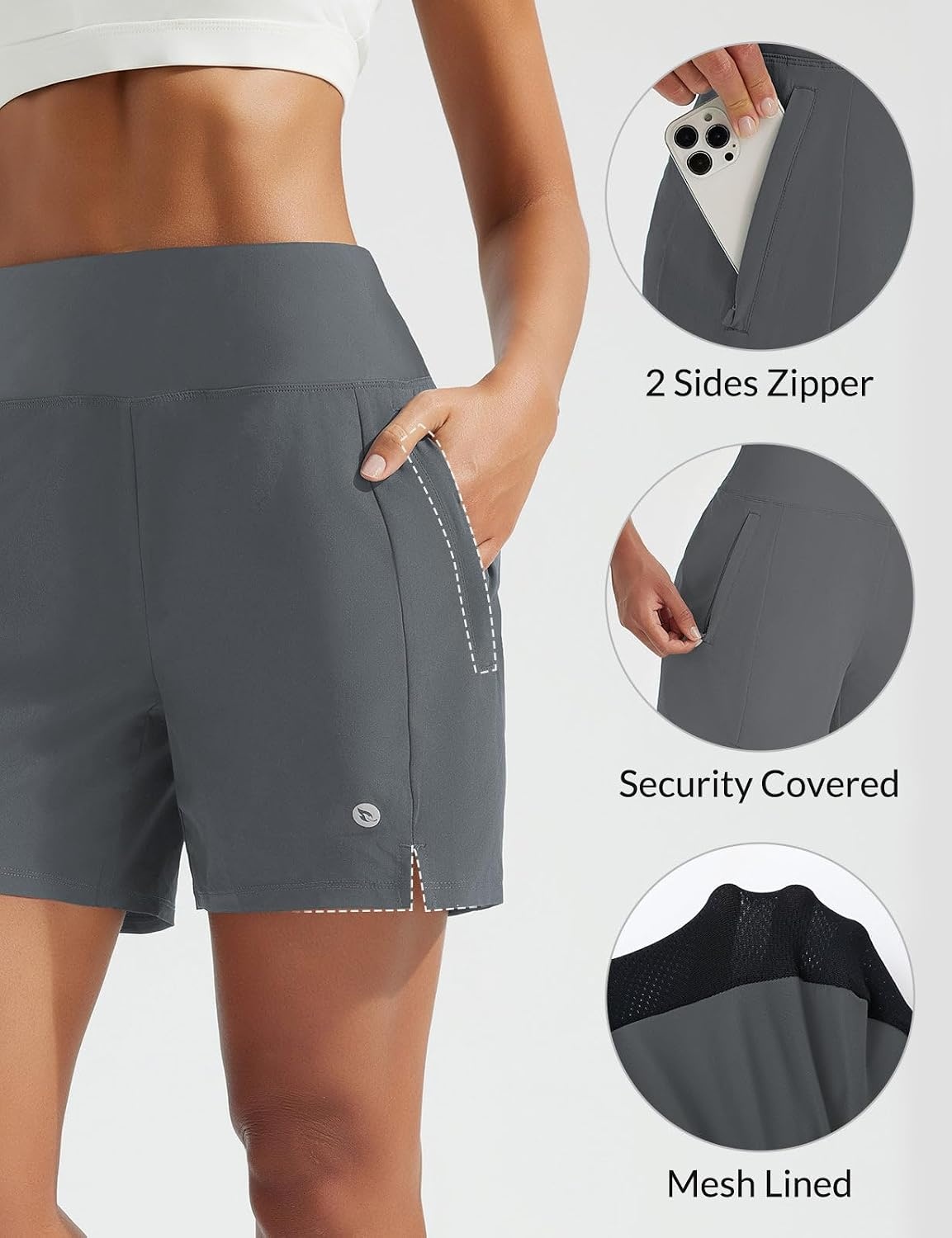 image:imagebaleaf Womens 5 High Waisted Swim Shorts for Beach Swimming VacationDark Gray