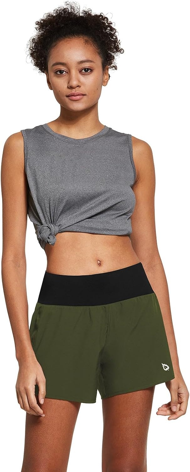 image:imagebaleaf Womens 5 Workout Running Shorts with Liner Quick Dry AthleticArmy Green
