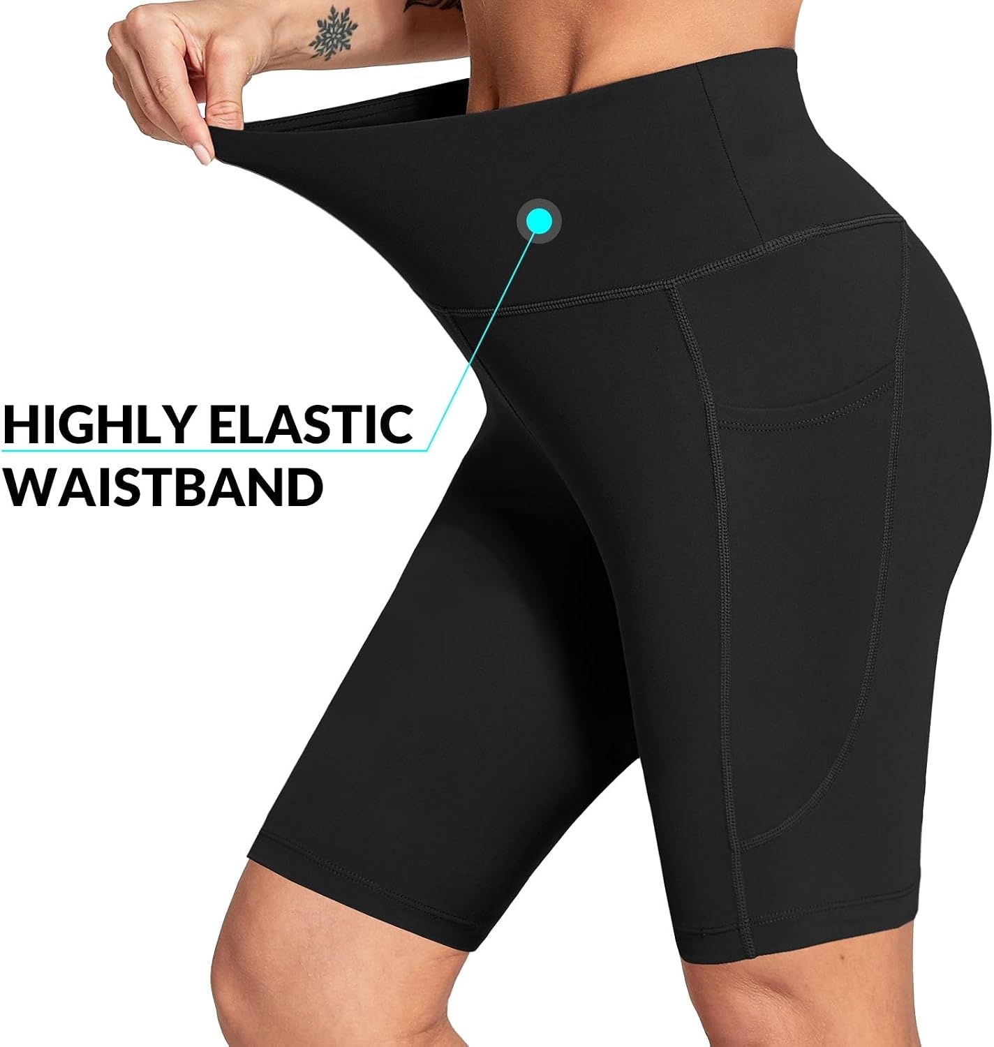 image:imagebaleaf Womens 68 High Waisted Biker Shorts Workout Running with PocketsBlack