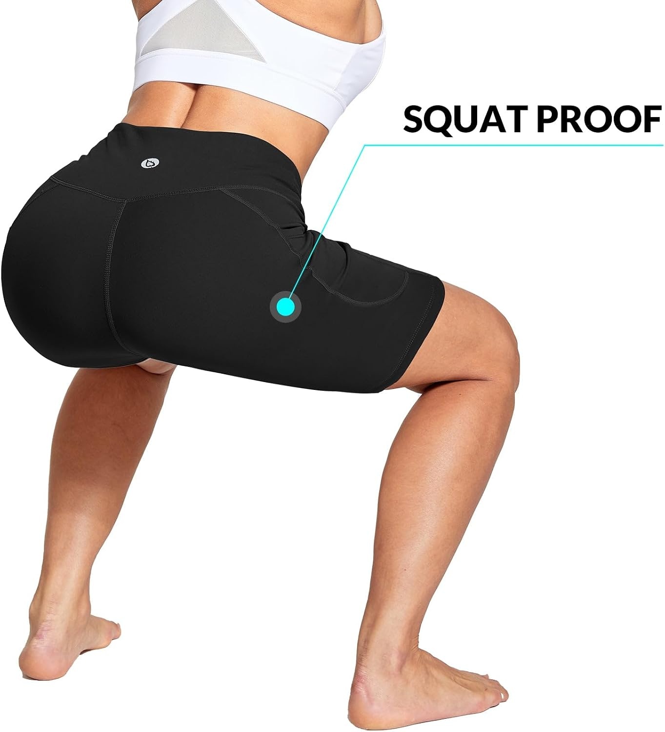 image:imagebaleaf Womens 68 High Waisted Biker Shorts Workout Running with PocketsBlack