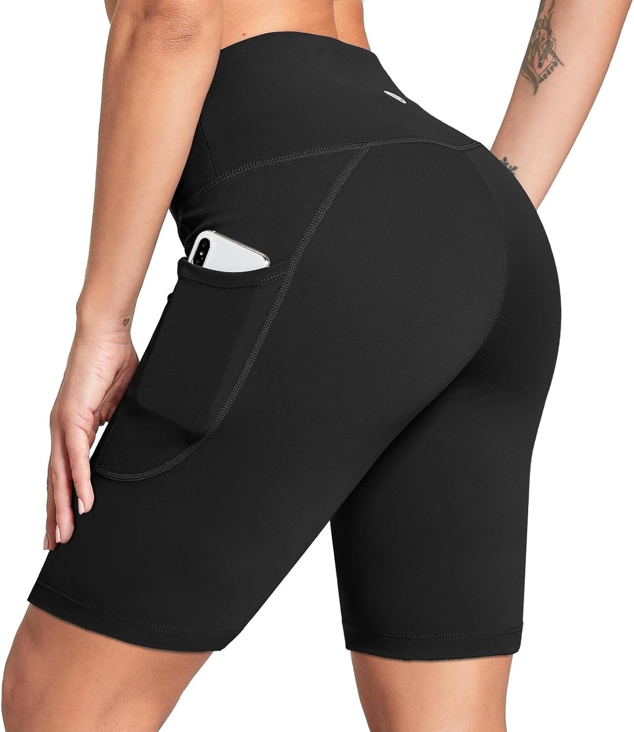 image:imagebaleaf Womens 68 High Waisted Biker Shorts Workout Running with PocketsBlack