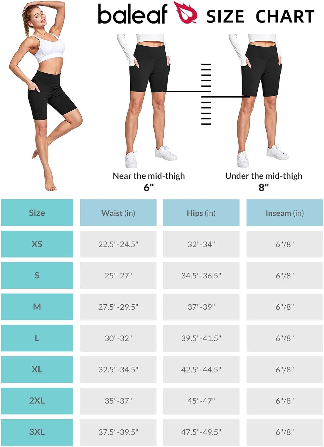 image:imagebaleaf Womens 68 High Waisted Biker Shorts Workout Running with PocketsBlack