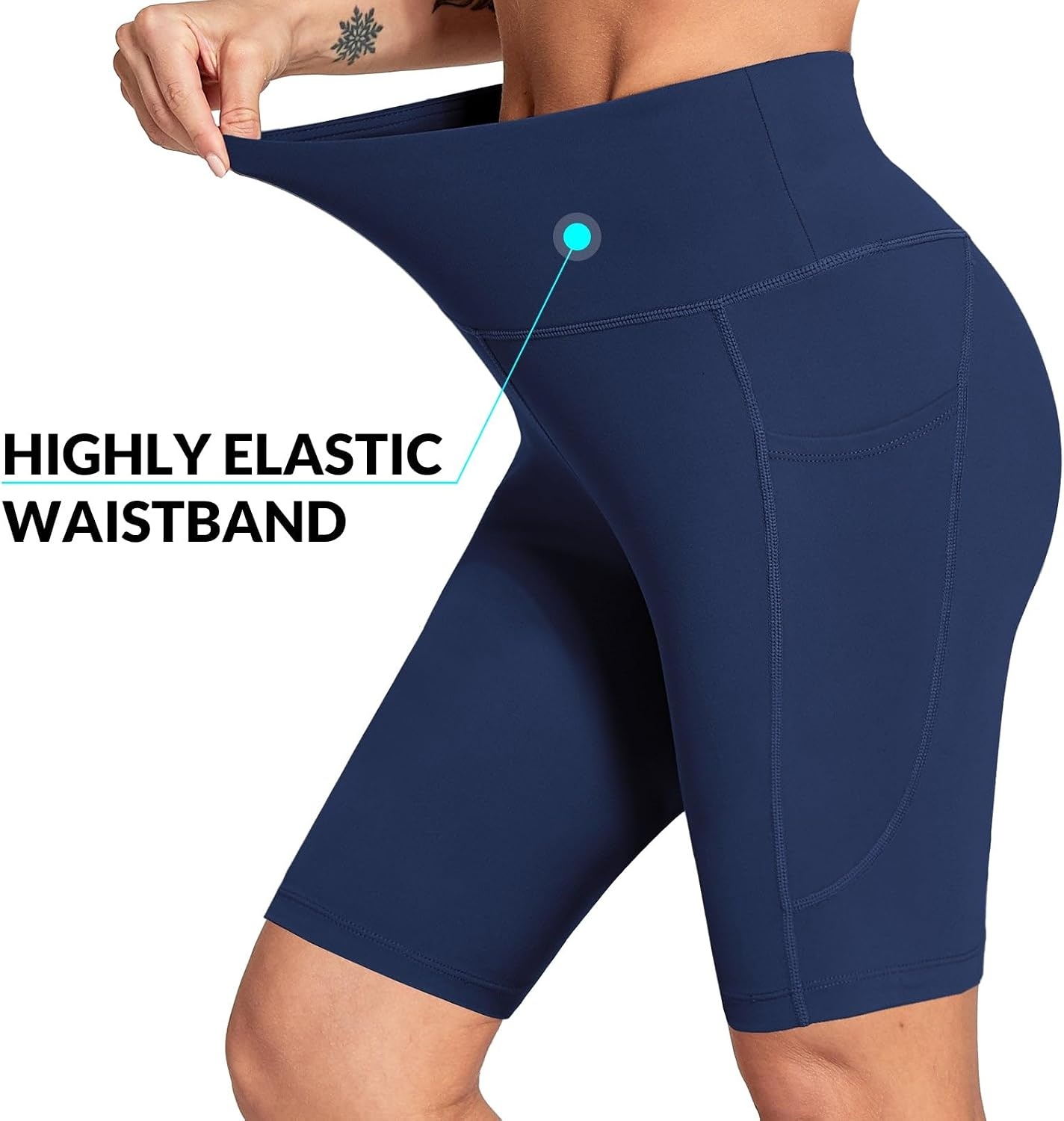 image:imagebaleaf Womens 68 High Waisted Biker Shorts Workout Running with PocketsDark Blue