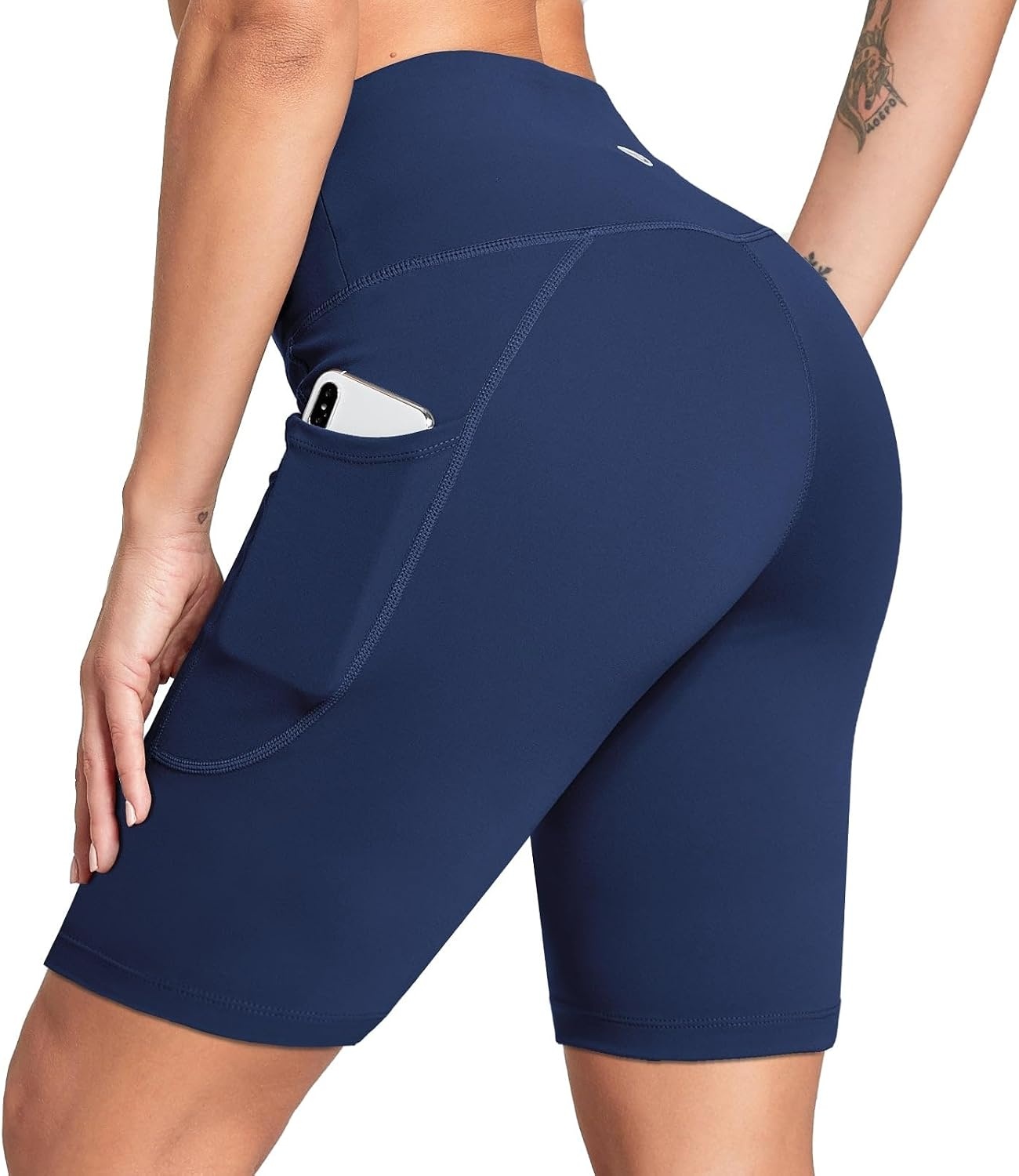 image:imagebaleaf Womens 68 High Waisted Biker Shorts Workout Running with PocketsDark Blue