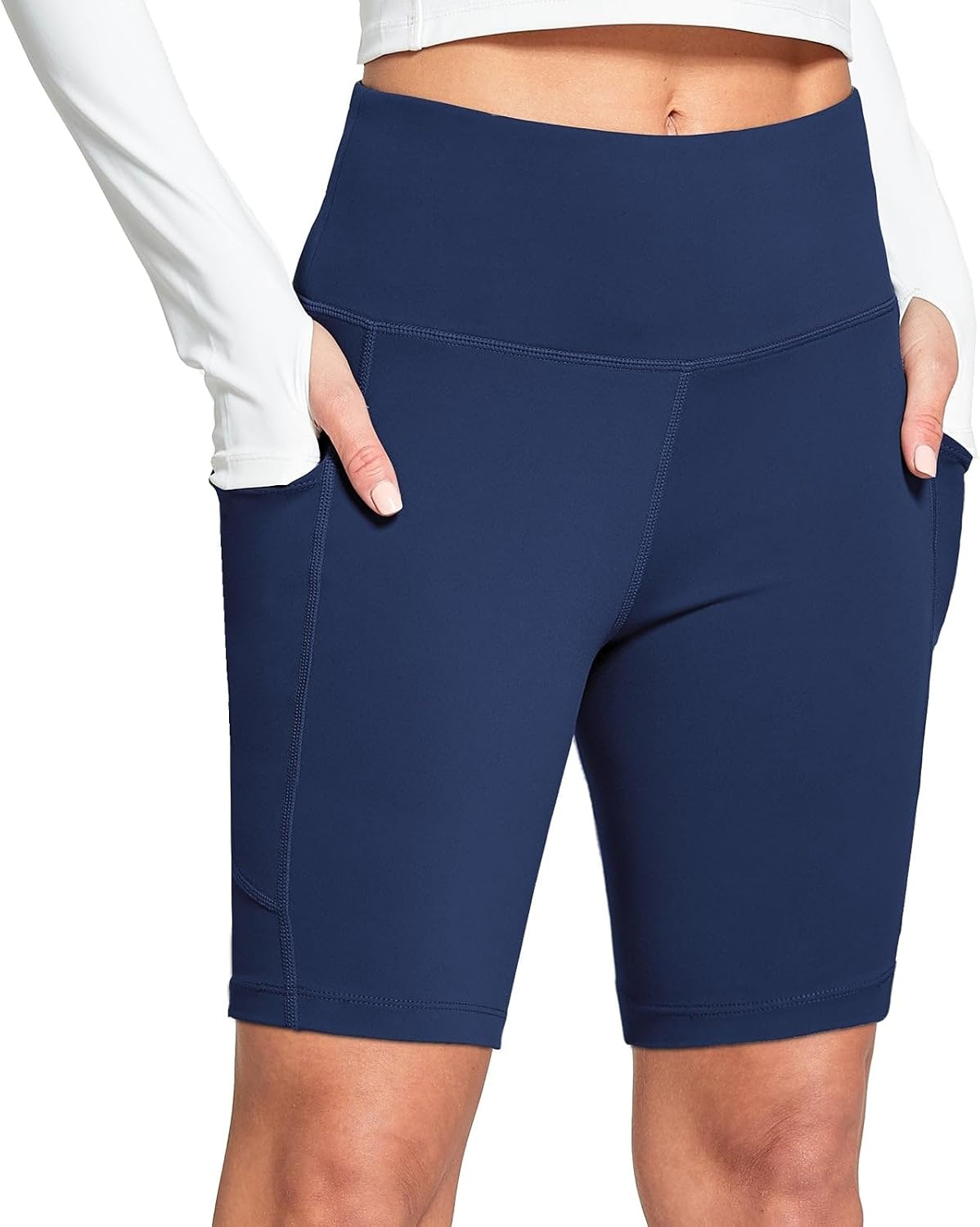 image:imagebaleaf Womens 68 High Waisted Biker Shorts Workout Running with PocketsDark Blue