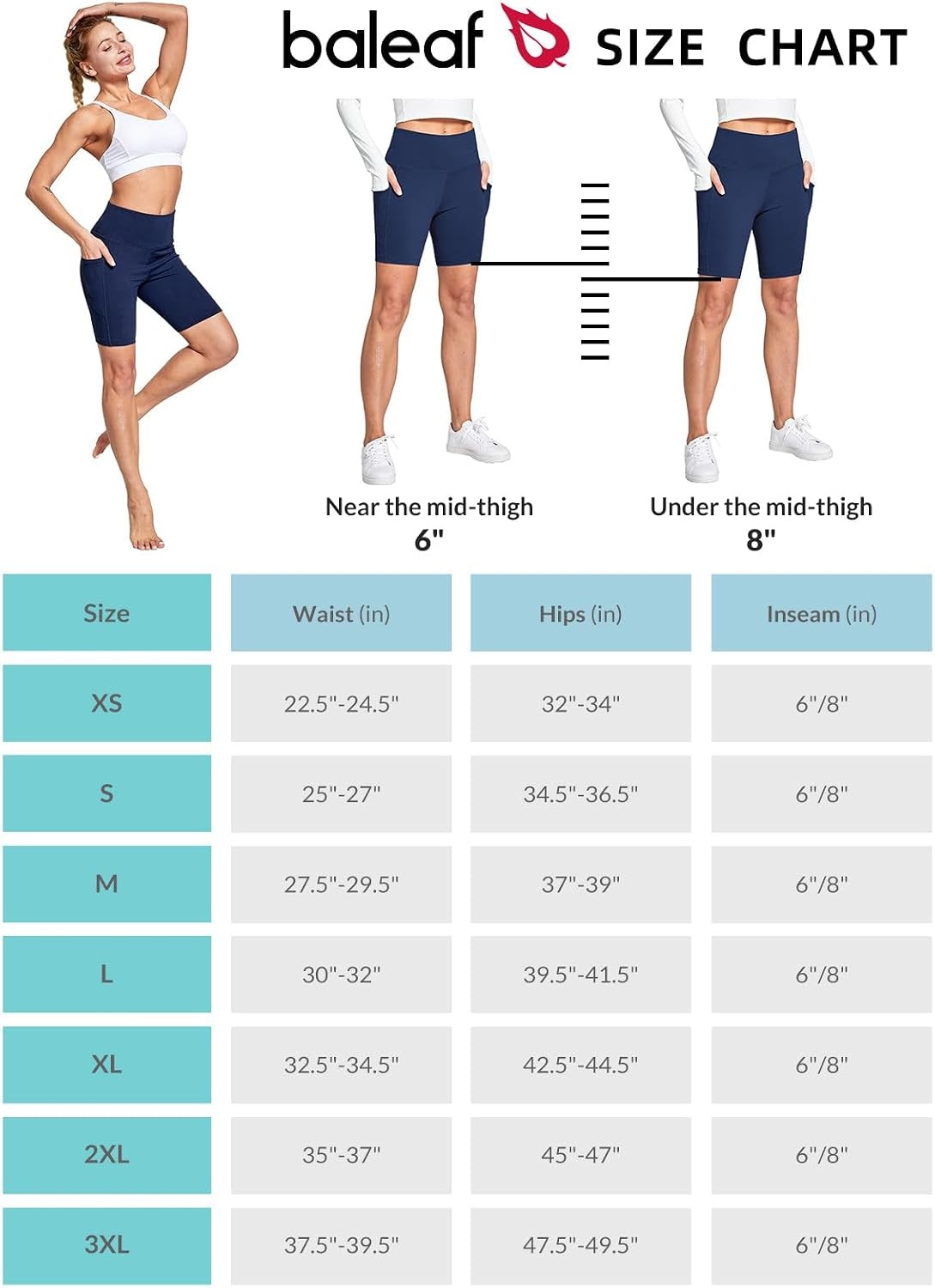 image:imagebaleaf Womens 68 High Waisted Biker Shorts Workout Running with PocketsDark Blue