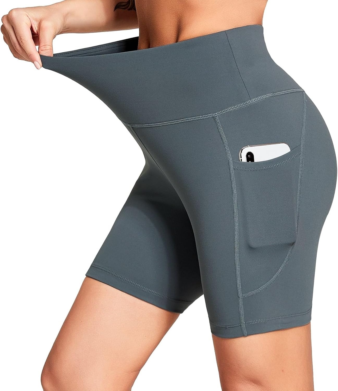 image:imagebaleaf Womens 68 High Waisted Biker Shorts Workout Running with PocketsDark Grey