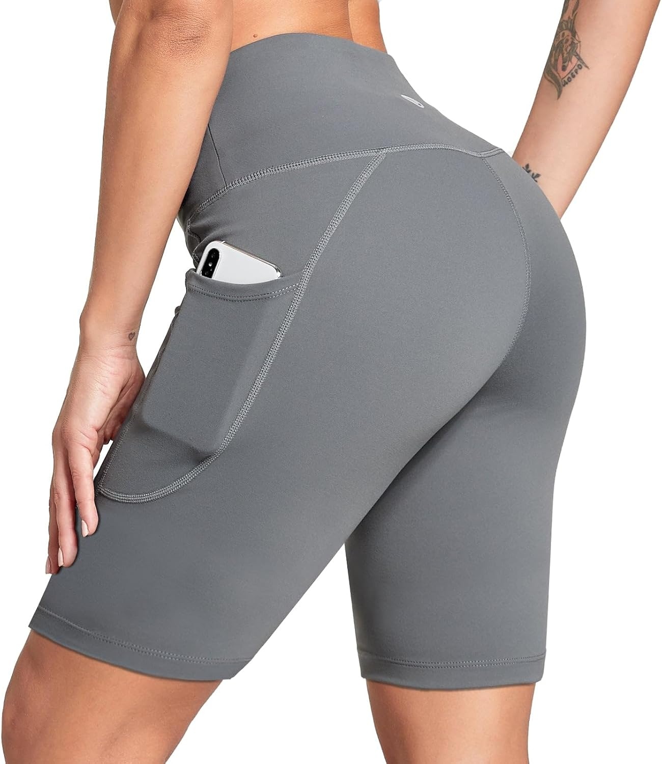 image:imagebaleaf Womens 68 High Waisted Biker Shorts Workout Running with PocketsDark Grey