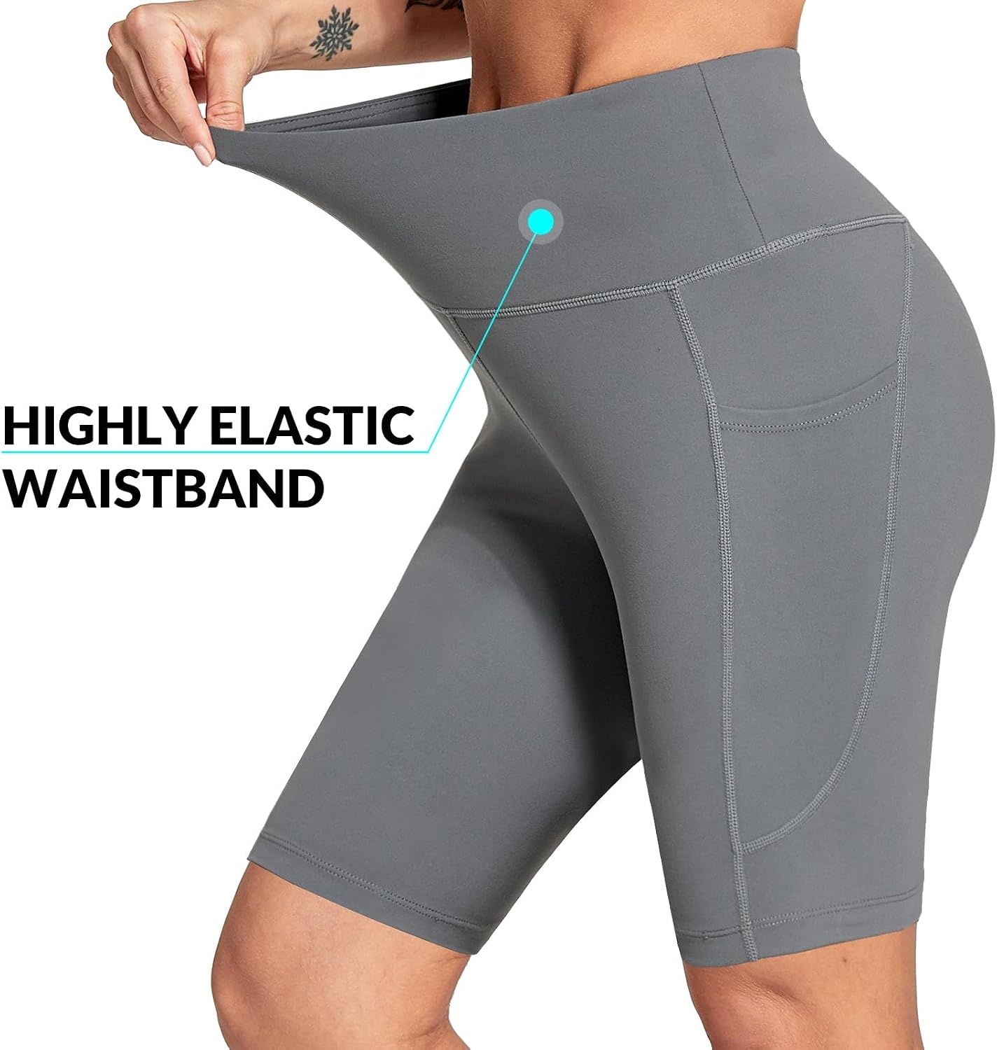 image:imagebaleaf Womens 68 High Waisted Biker Shorts Workout Running with PocketsDark Grey