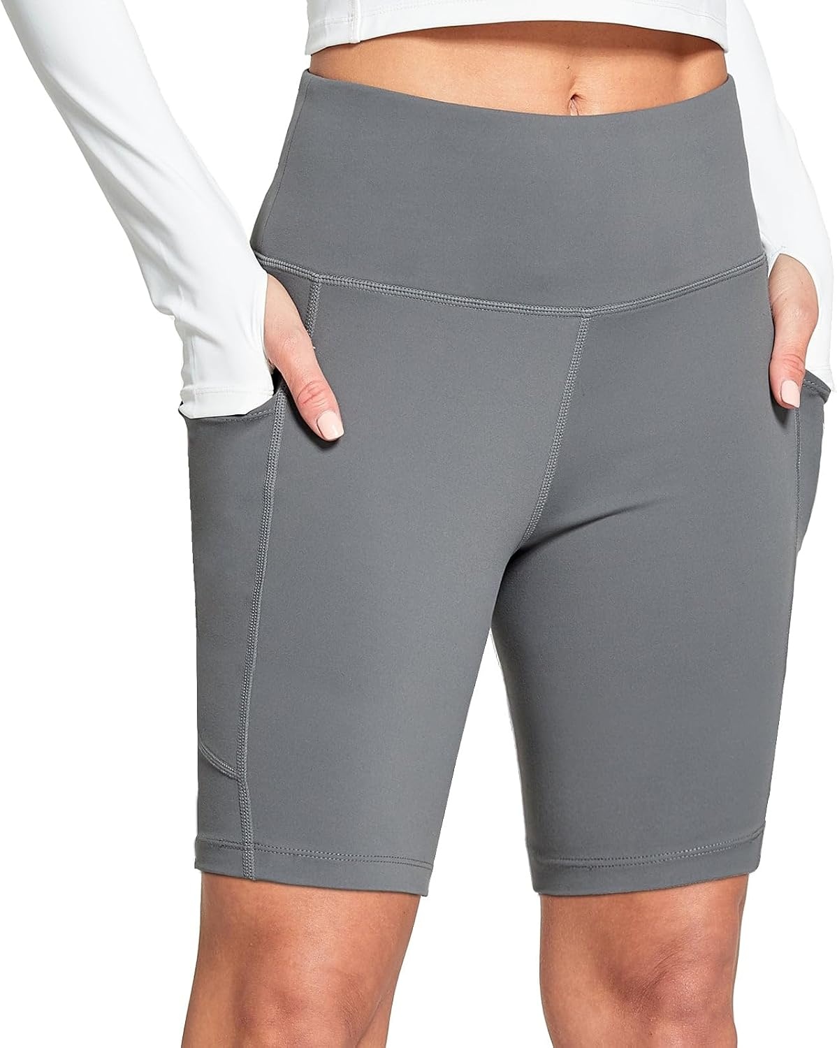 image:imagebaleaf Womens 68 High Waisted Biker Shorts Workout Running with PocketsDark Grey