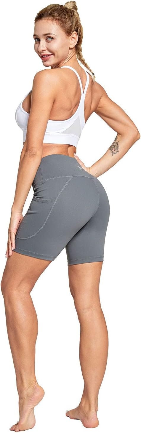 image:imagebaleaf Womens 68 High Waisted Biker Shorts Workout Running with PocketsDark Grey