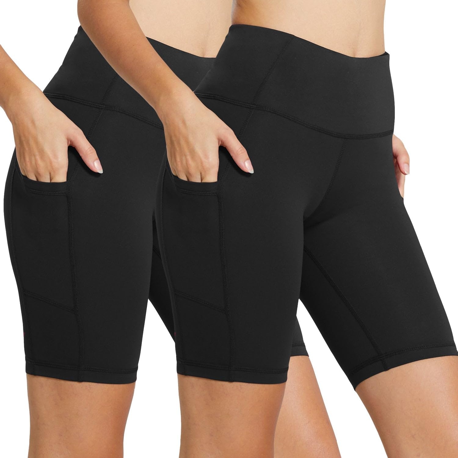 image:imagebaleaf Womens High Waist Biker Shorts with 3 PocketsBlackblack
