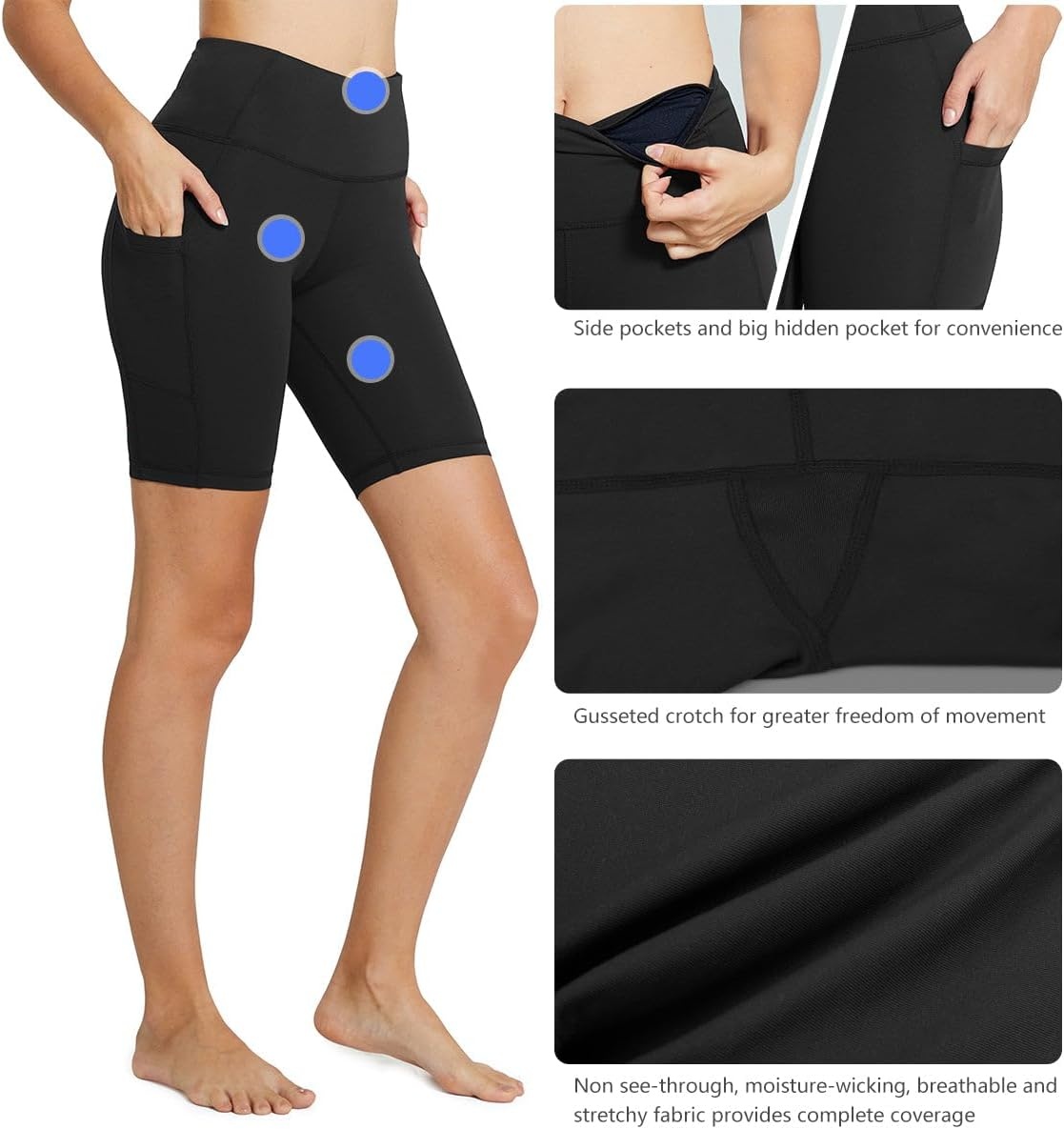 image:imagebaleaf Womens High Waist Biker Shorts with 3 PocketsBlackblack
