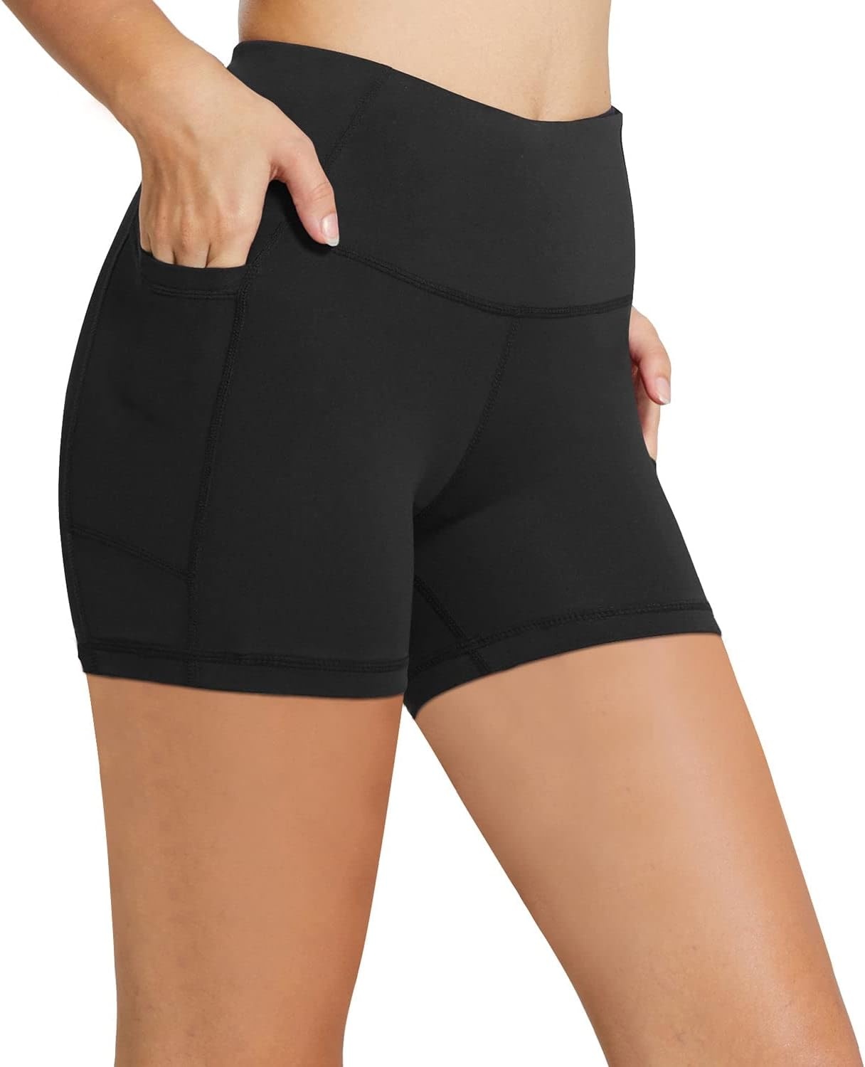 image:imagebaleaf Womens High Waist Biker Shorts with 3 PocketsBlackclassic