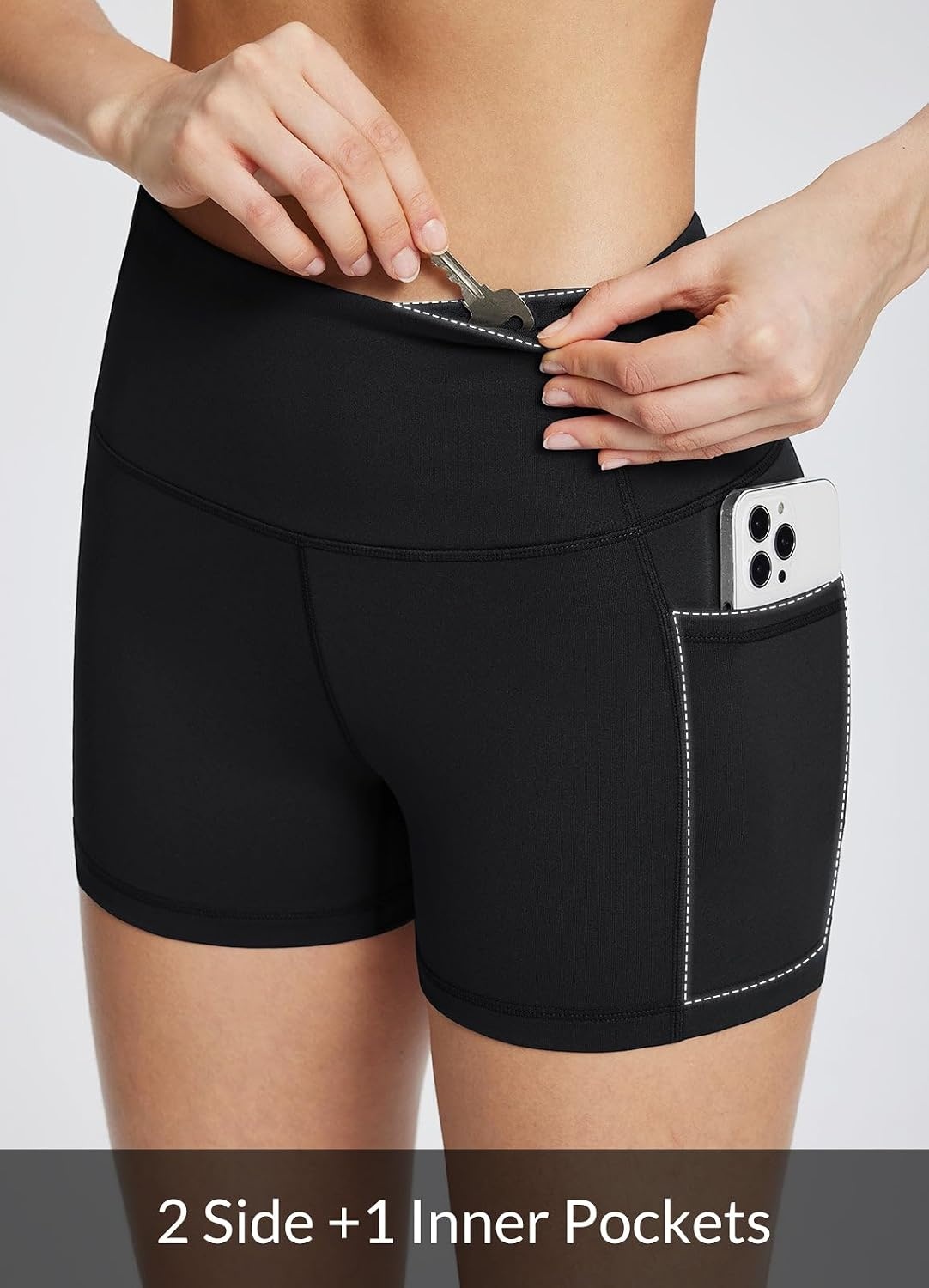 image:imagebaleaf Womens High Waist Biker Shorts with 3 PocketsBlackclassic
