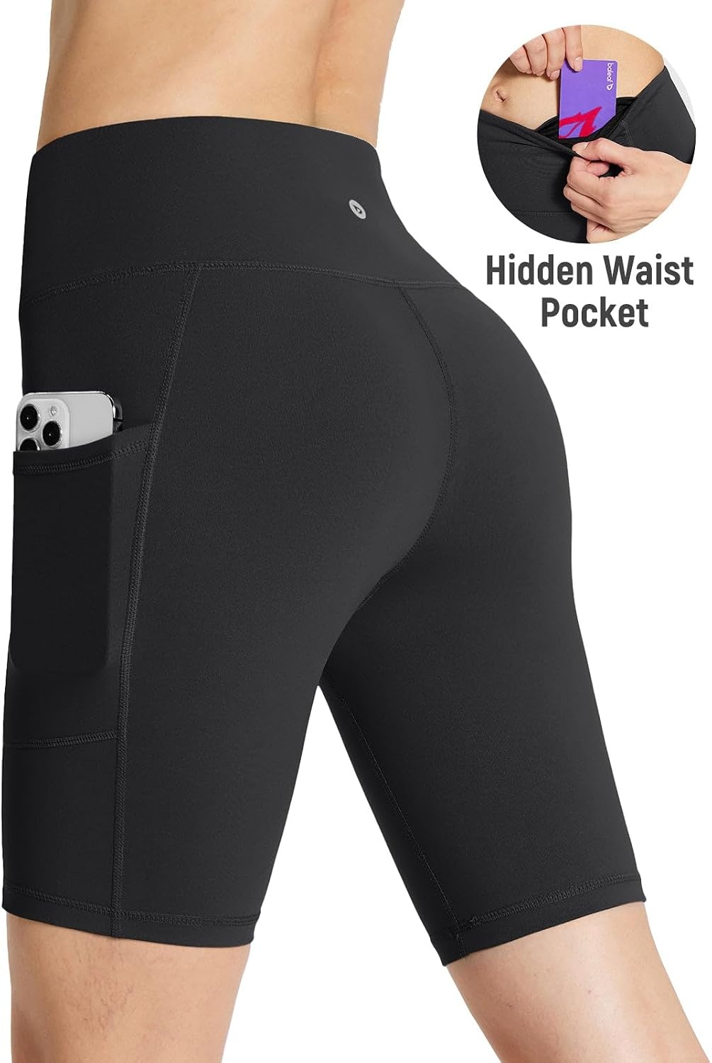 image:imagebaleaf Womens High Waist Biker Shorts with 3 PocketsBlackclassic