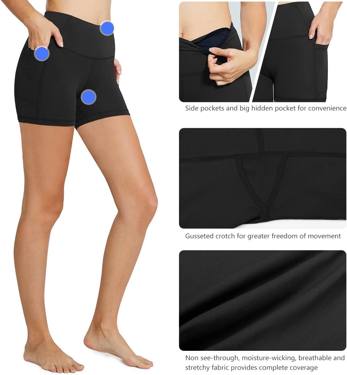 image:imagebaleaf Womens High Waist Biker Shorts with 3 PocketsBlackclassic
