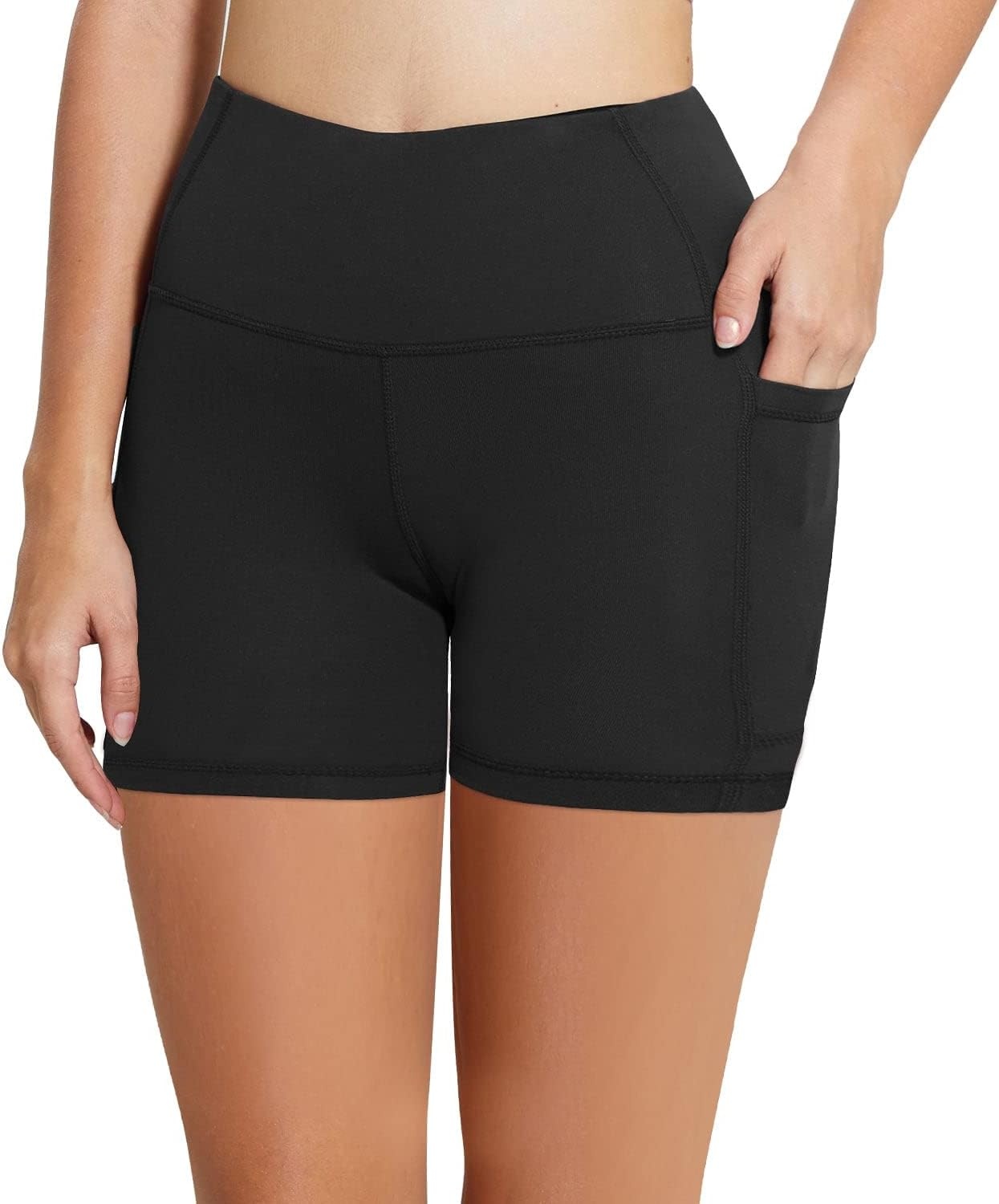 image:imagebaleaf Womens High Waist Biker Shorts with 3 PocketsBlackclassic