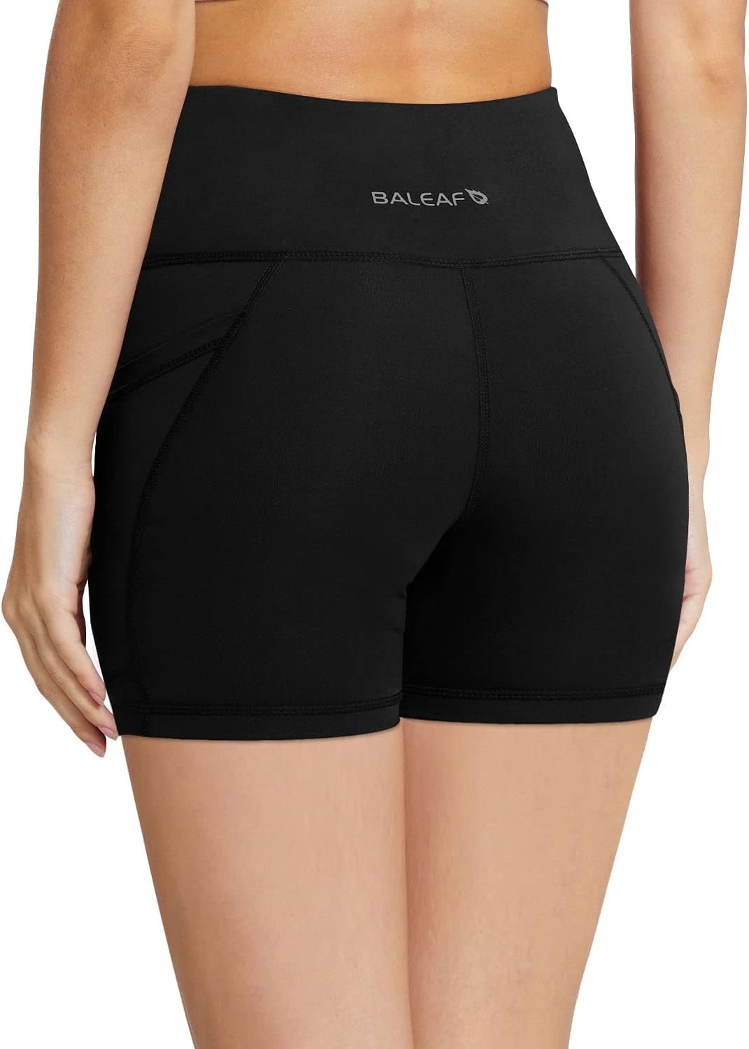 image:imagebaleaf Womens High Waist Biker Shorts with 3 PocketsBlackclassic