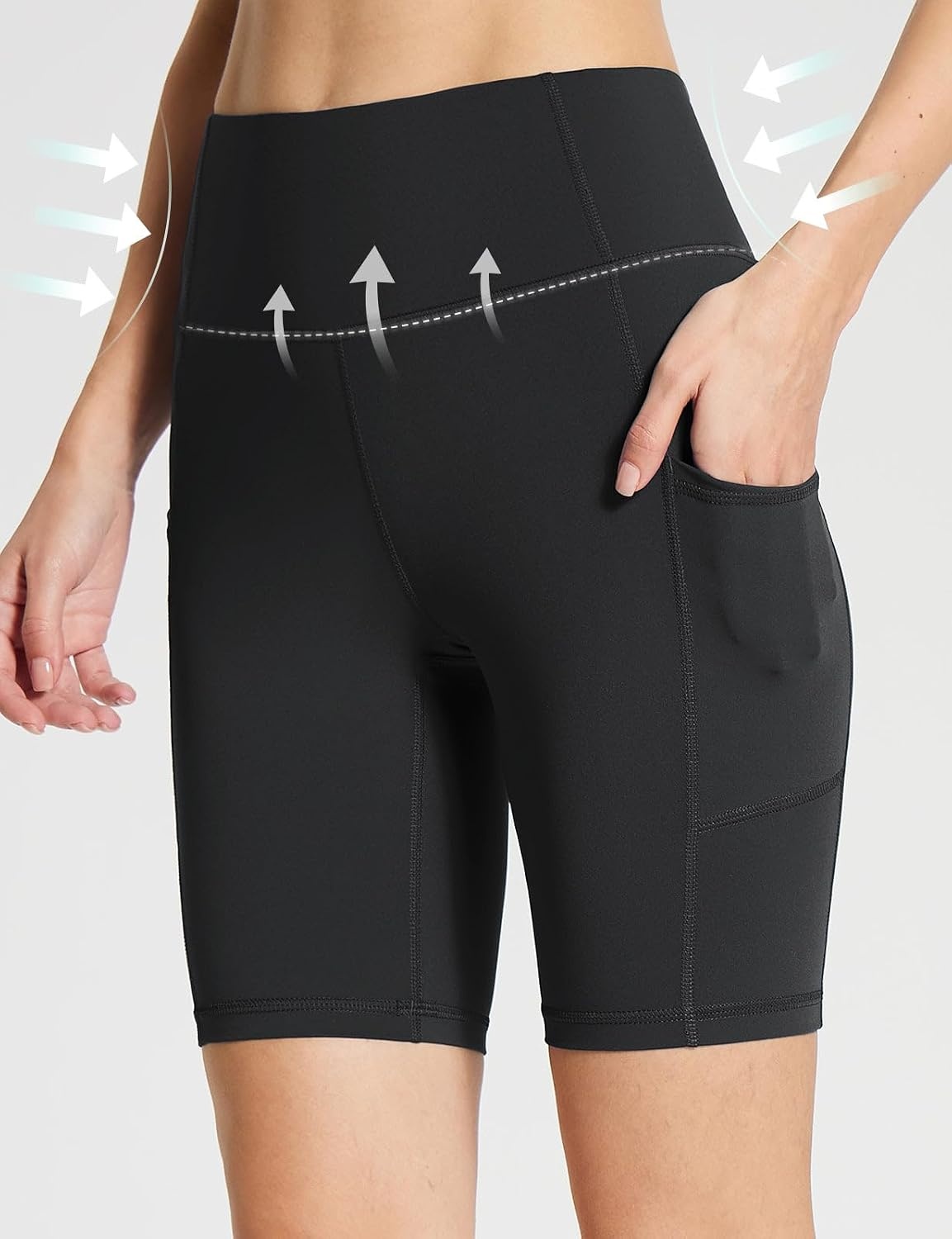 image:imagebaleaf Womens High Waist Biker Shorts with 3 PocketsBlackstretchierlycra