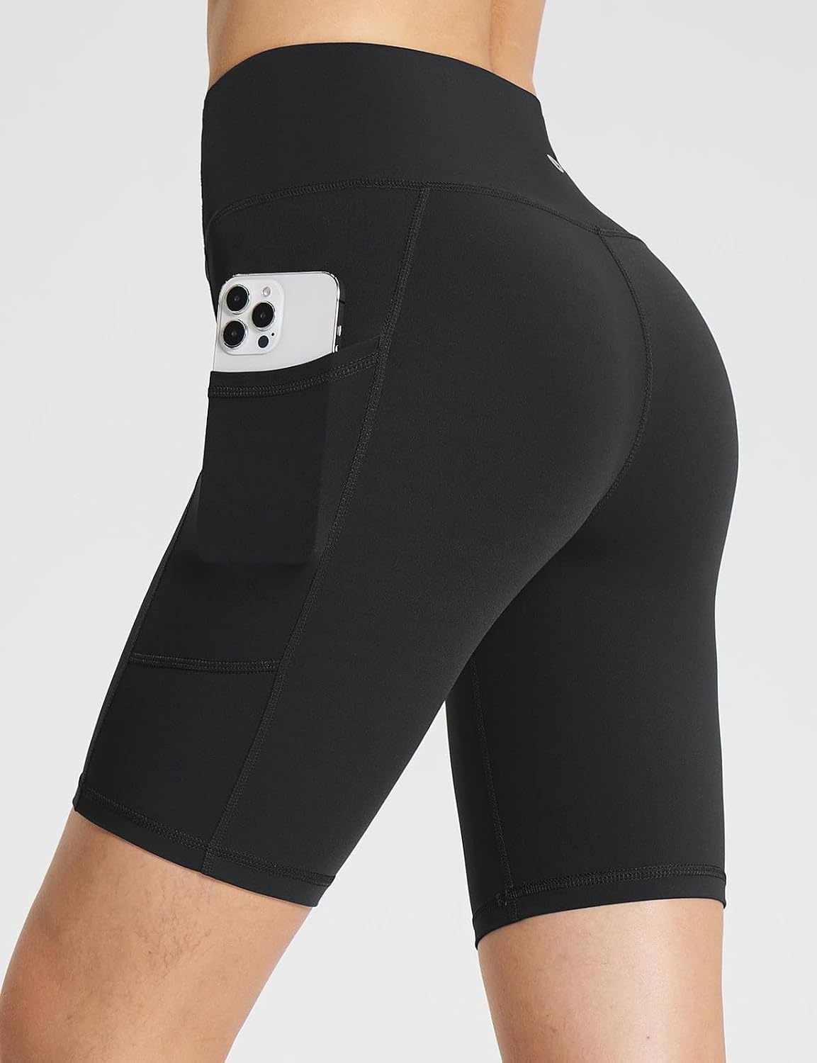 image:imagebaleaf Womens High Waist Biker Shorts with 3 PocketsBlackstretchierlycra