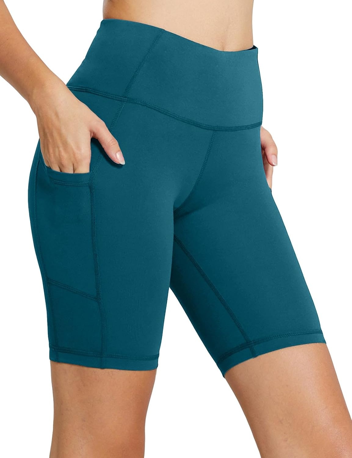 image:imagebaleaf Womens High Waist Biker Shorts with 3 PocketsBlueclassic