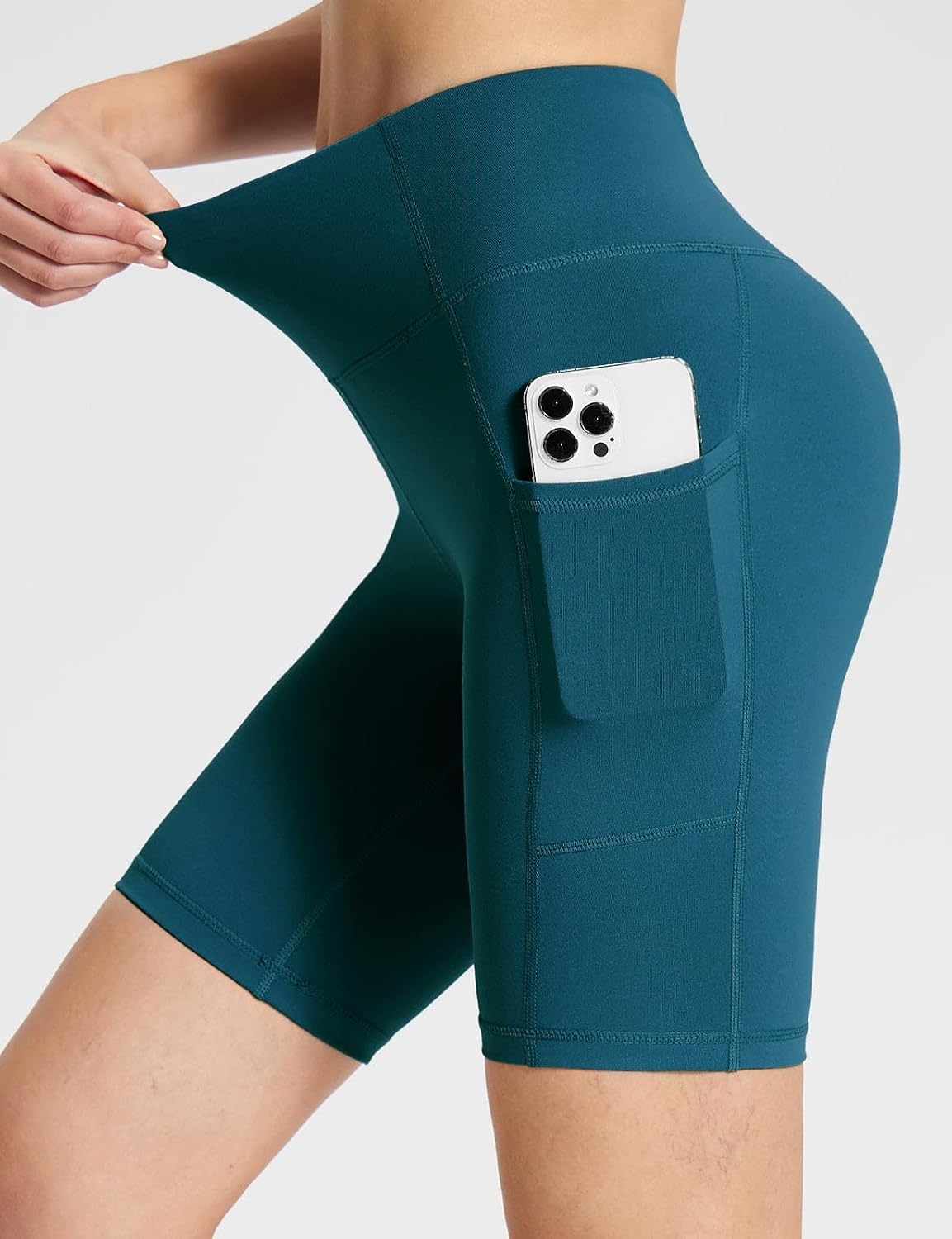 image:imagebaleaf Womens High Waist Biker Shorts with 3 PocketsBlueclassic