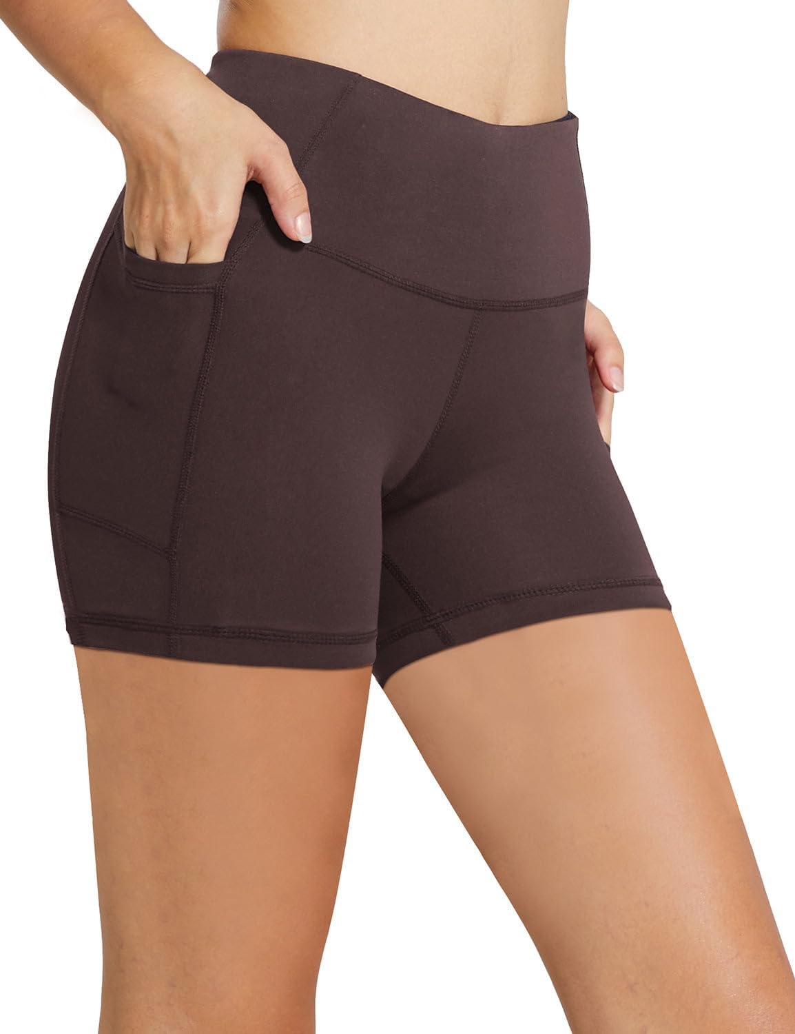 image:imagebaleaf Womens High Waist Biker Shorts with 3 PocketsBrownclassic
