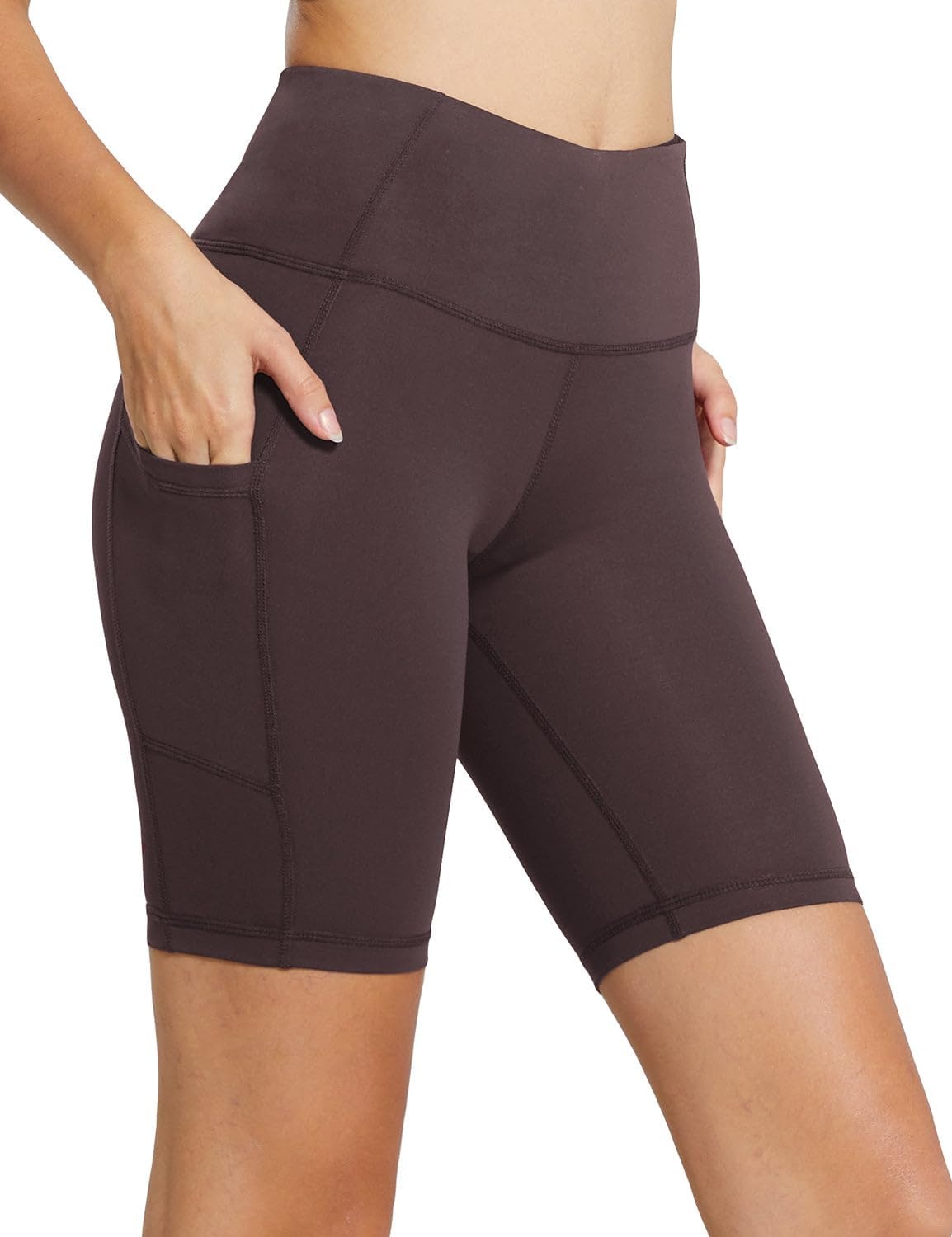 image:imagebaleaf Womens High Waist Biker Shorts with 3 PocketsBrownclassic