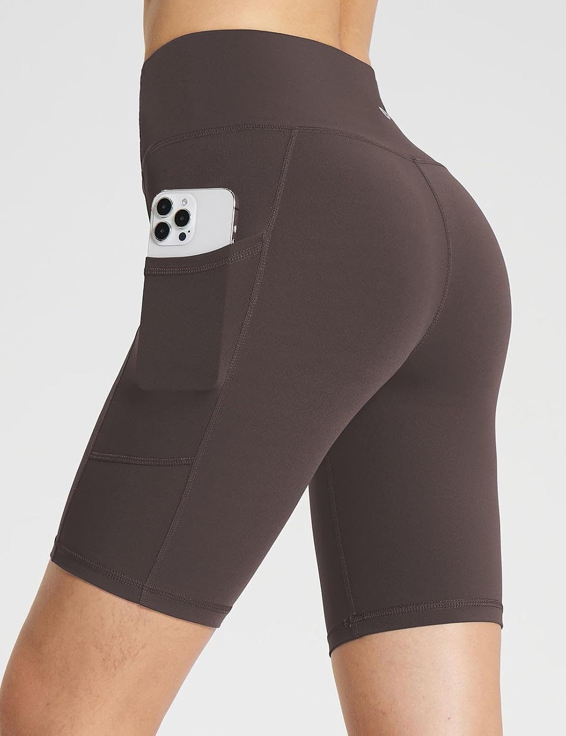 image:imagebaleaf Womens High Waist Biker Shorts with 3 PocketsBrownstretchierlycra