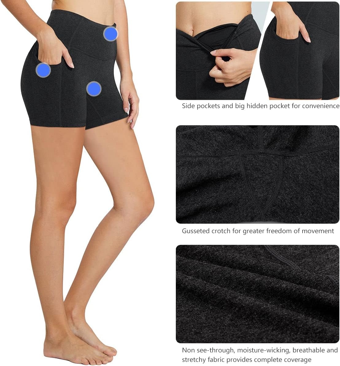 image:imagebaleaf Womens High Waist Biker Shorts with 3 PocketsCharcoalclassic